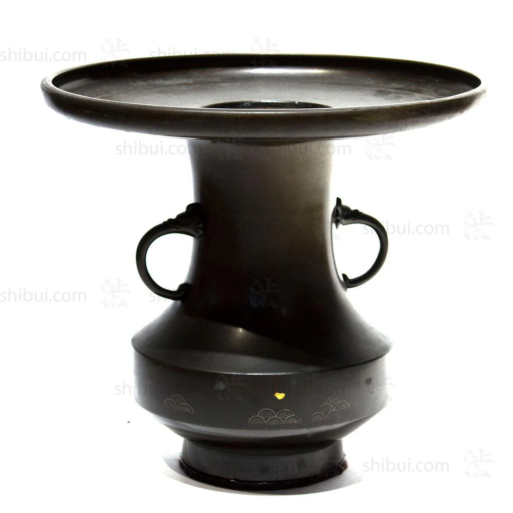 Two-Part Japanese Bronze Usubata Ikebana Vase with Inlay