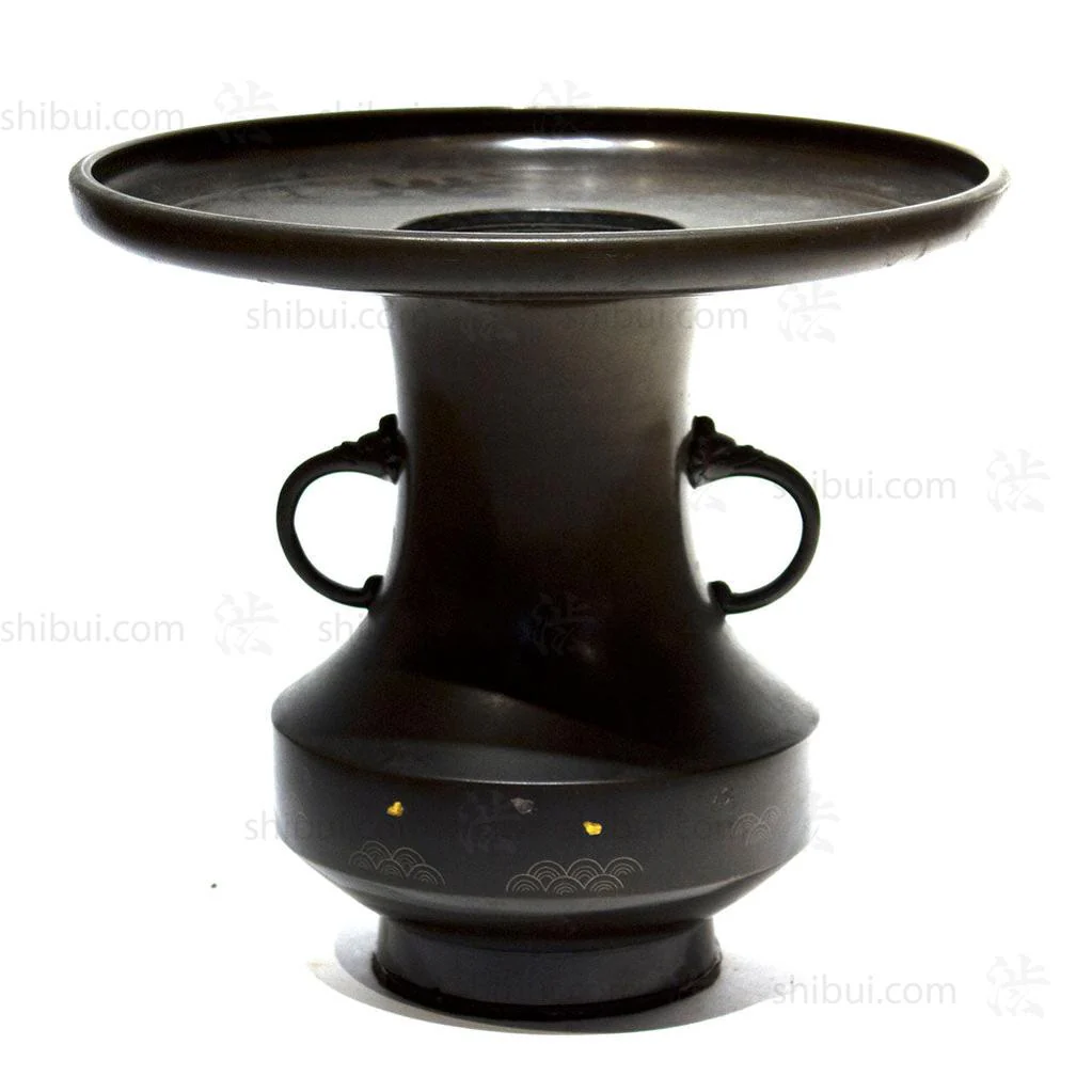 Two-Part Japanese Bronze Usubata Ikebana Vase with Inlay - Image 2