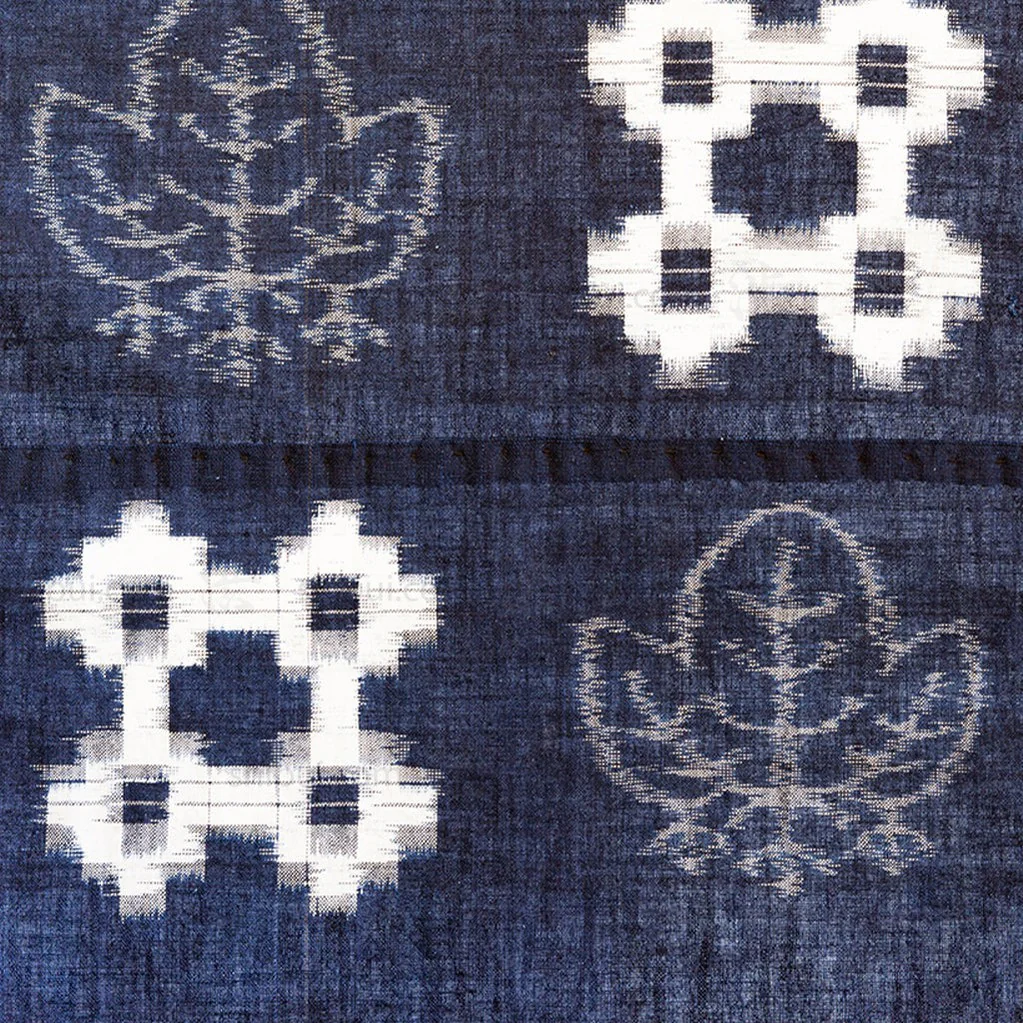 Japanese Antique (Early Taisho Era) Indigo Kasuri  Fabric | Indigo Resist Dyed Fabric | Geometric and Kiri (paulownia) Pattern - Image 4