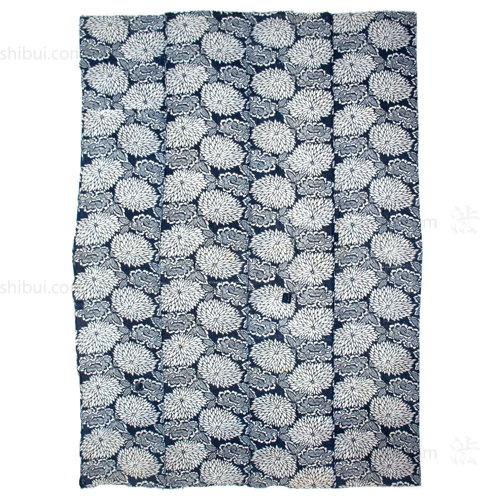 Katazome Futonji with Botan and Kiku Motif | Japanese Indigo - Image 2