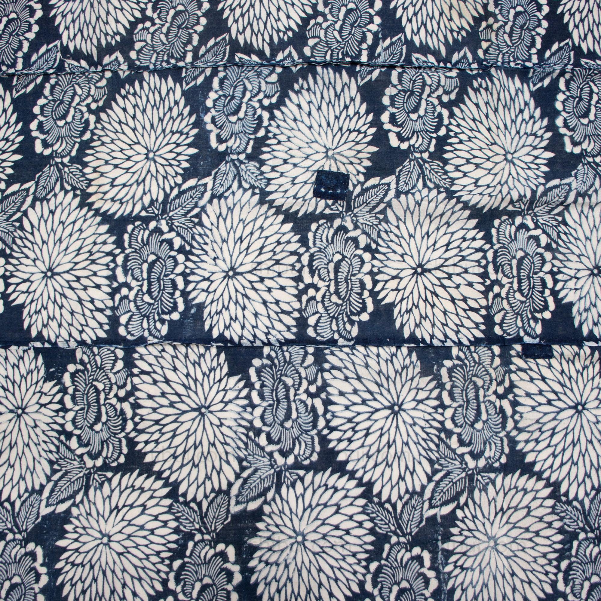 Katazome Futonji with Botan and Kiku Motif | Japanese Indigo - Image 5