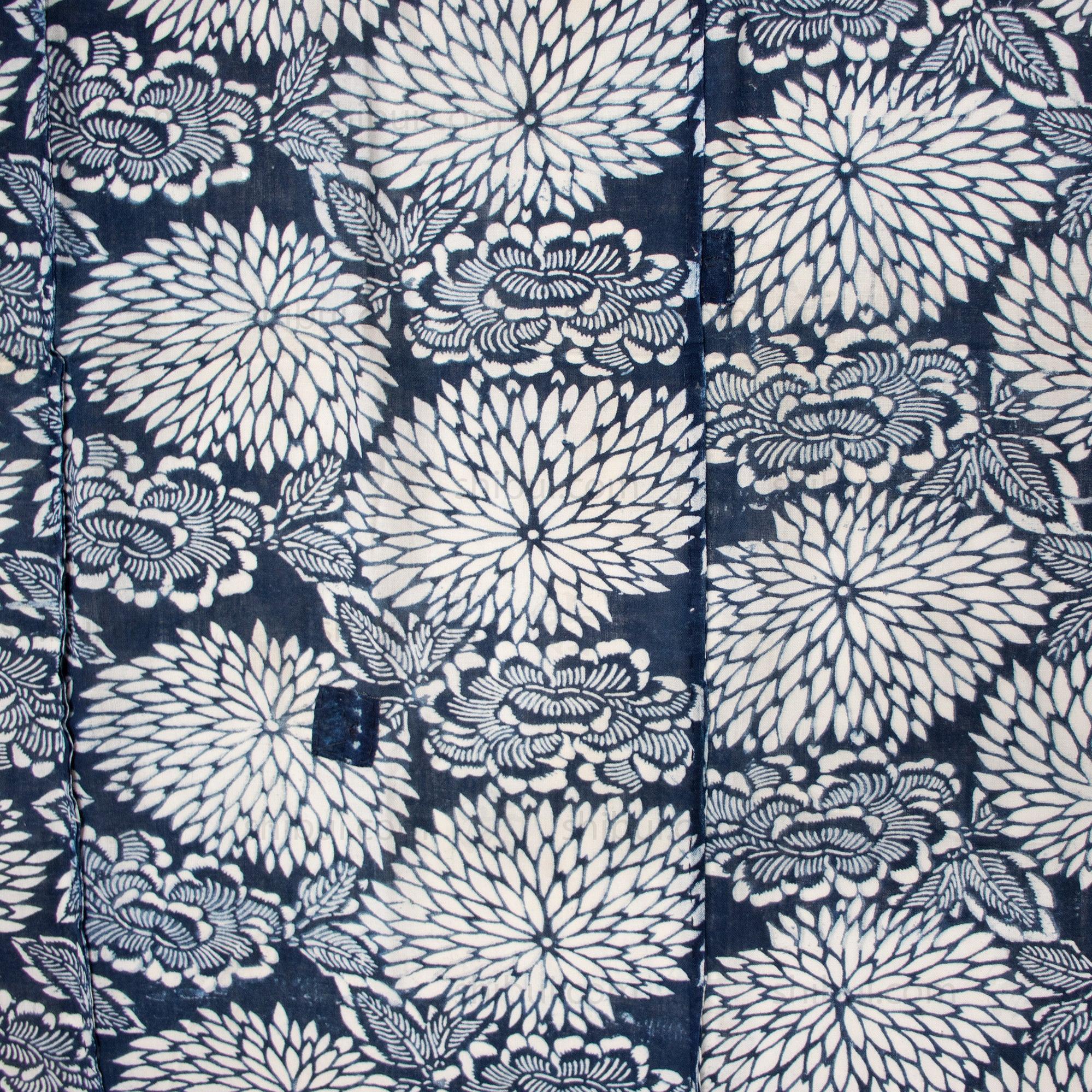 Katazome Futonji with Botan and Kiku Motif | Japanese Indigo - Image 6