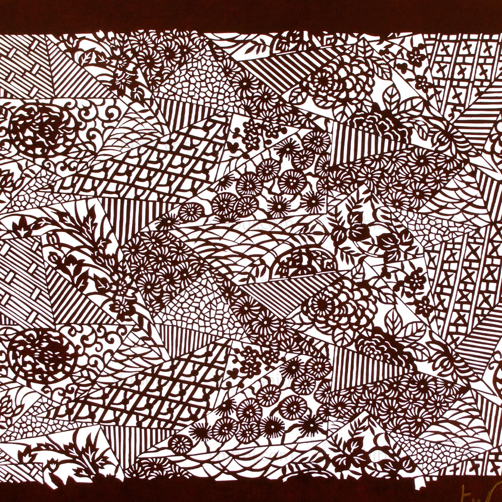 Patchwork Floral Motif Katagami | Japanese Lacquered Paper Stencil - Image 2