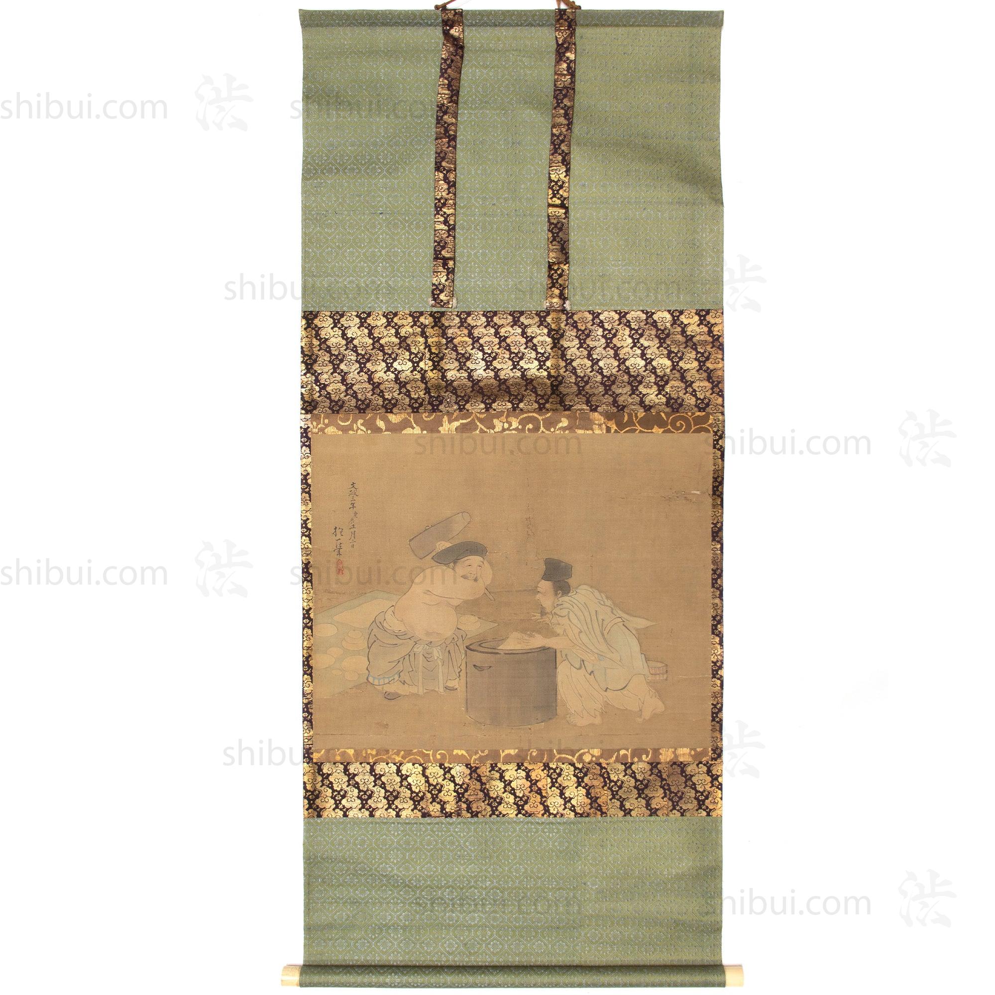 Antique Daikoku & Ebisu Scroll Painting | Lucky Gods - Image 2