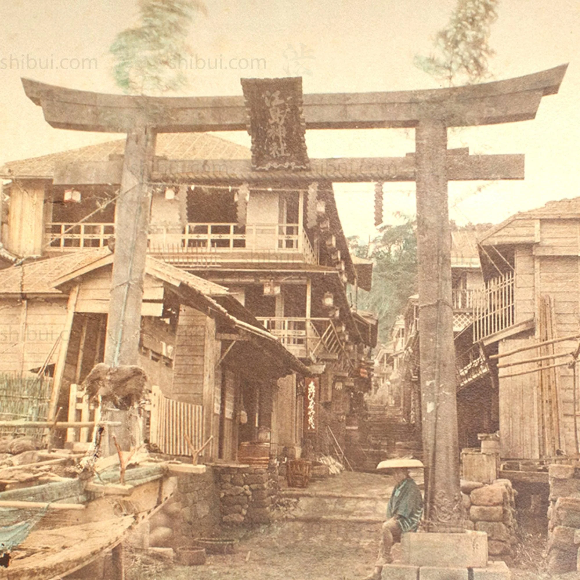 Hand Tinted Antique Japanese Albumen Photo of Torii Gate - Image 2