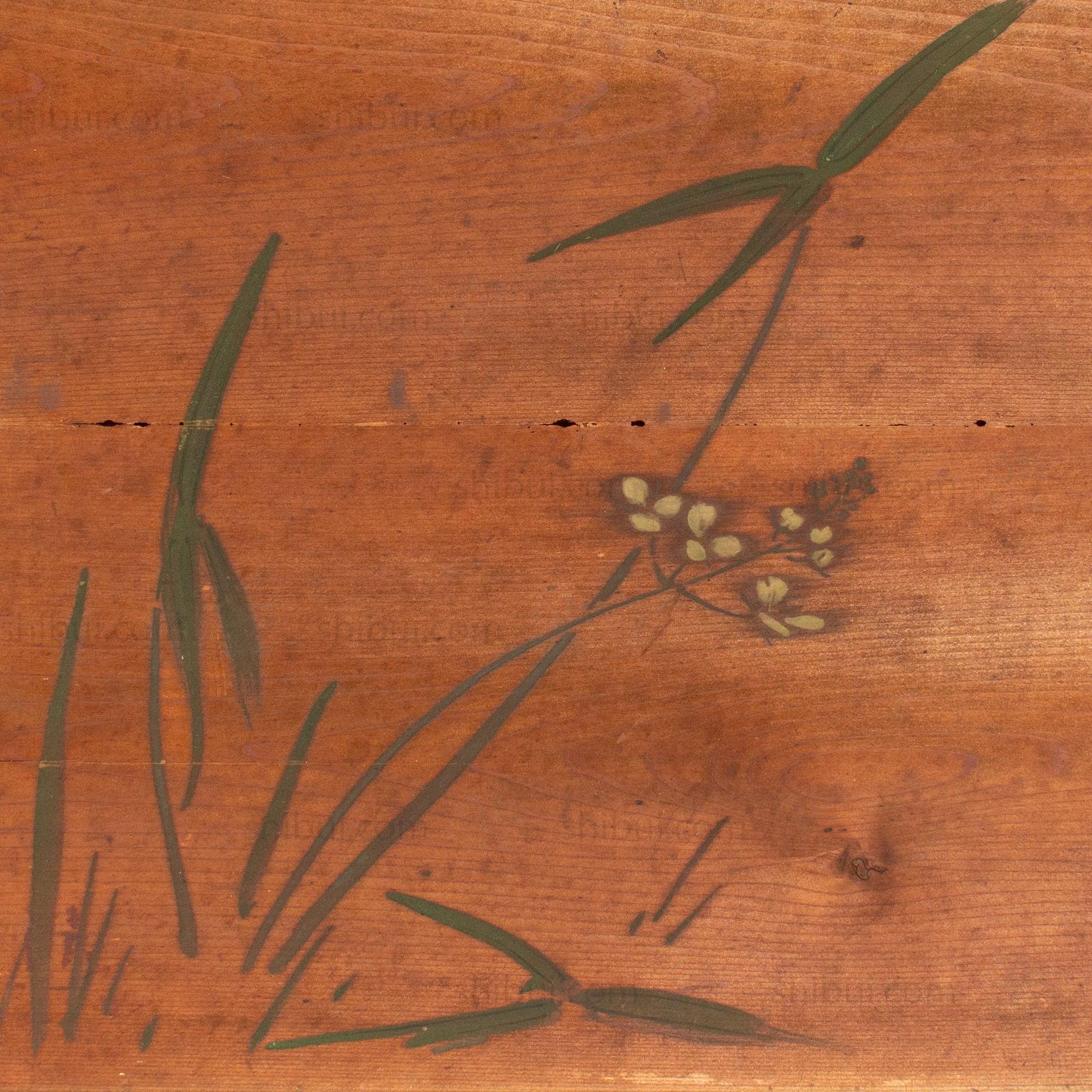 Antique Japanese Buddhist Temple Ceiling Painting with Flowers - Image 2