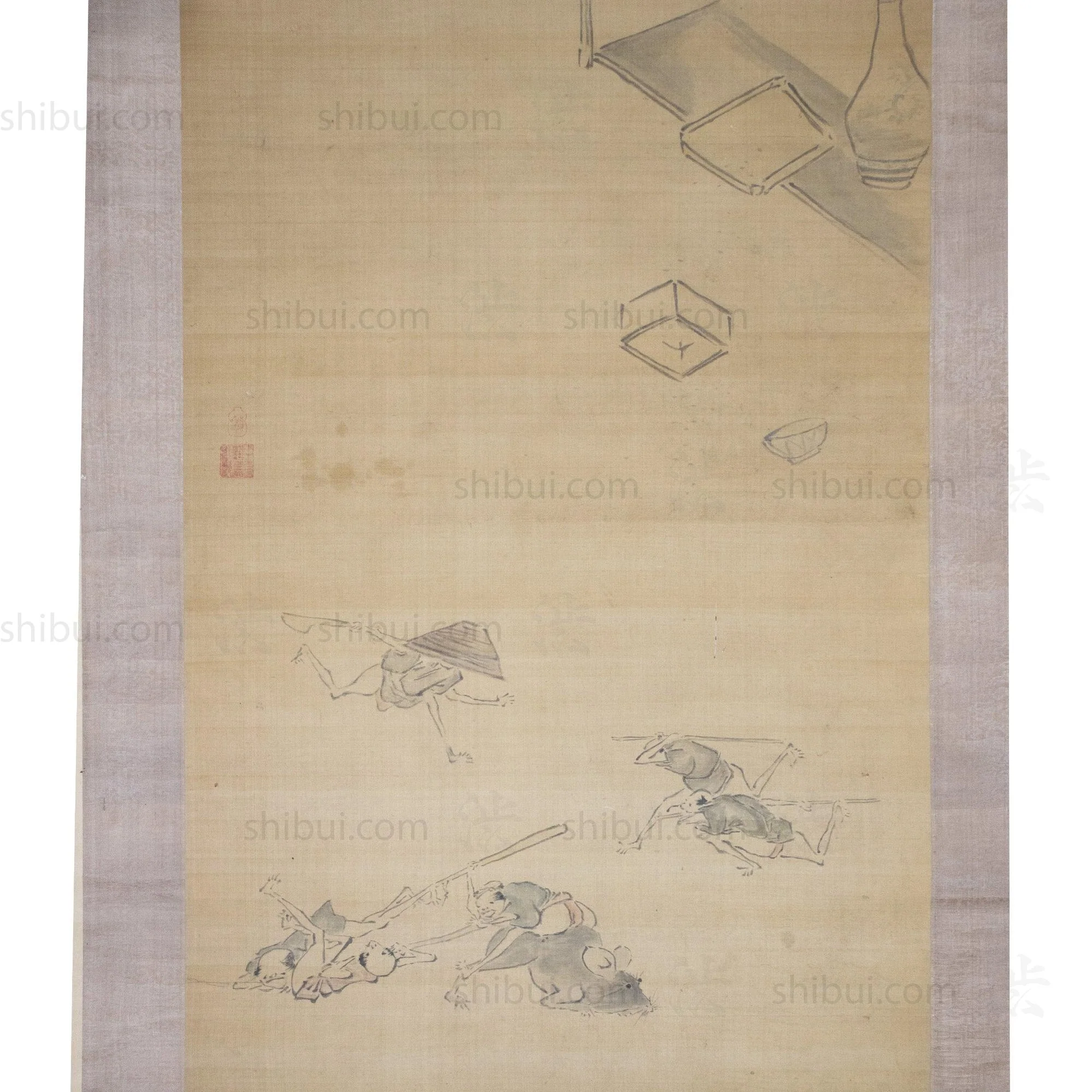 Antique Japanese Drunken Fairytale War Scroll - Image 3