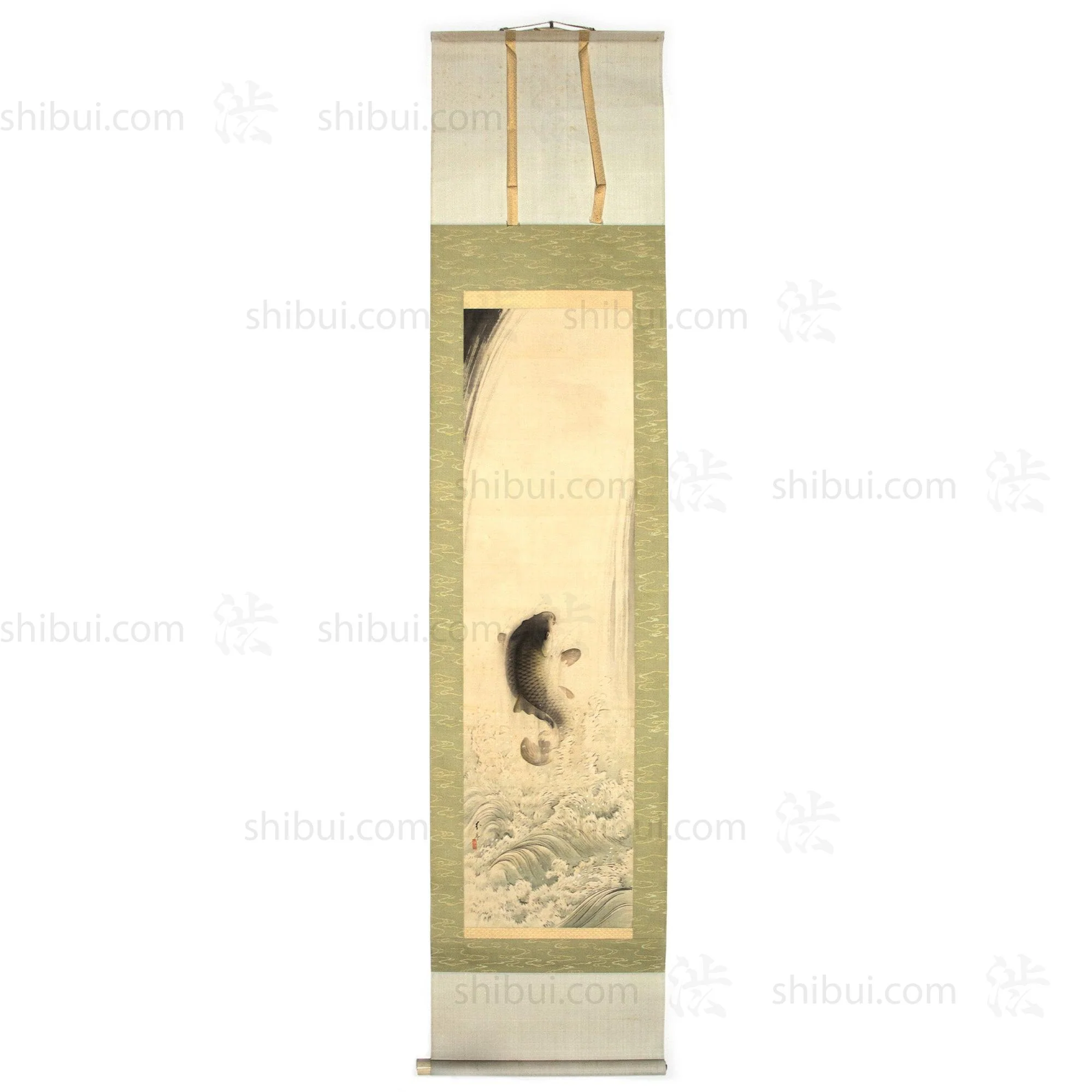 Antique Japanese Leaping Koi Scroll - Image 5