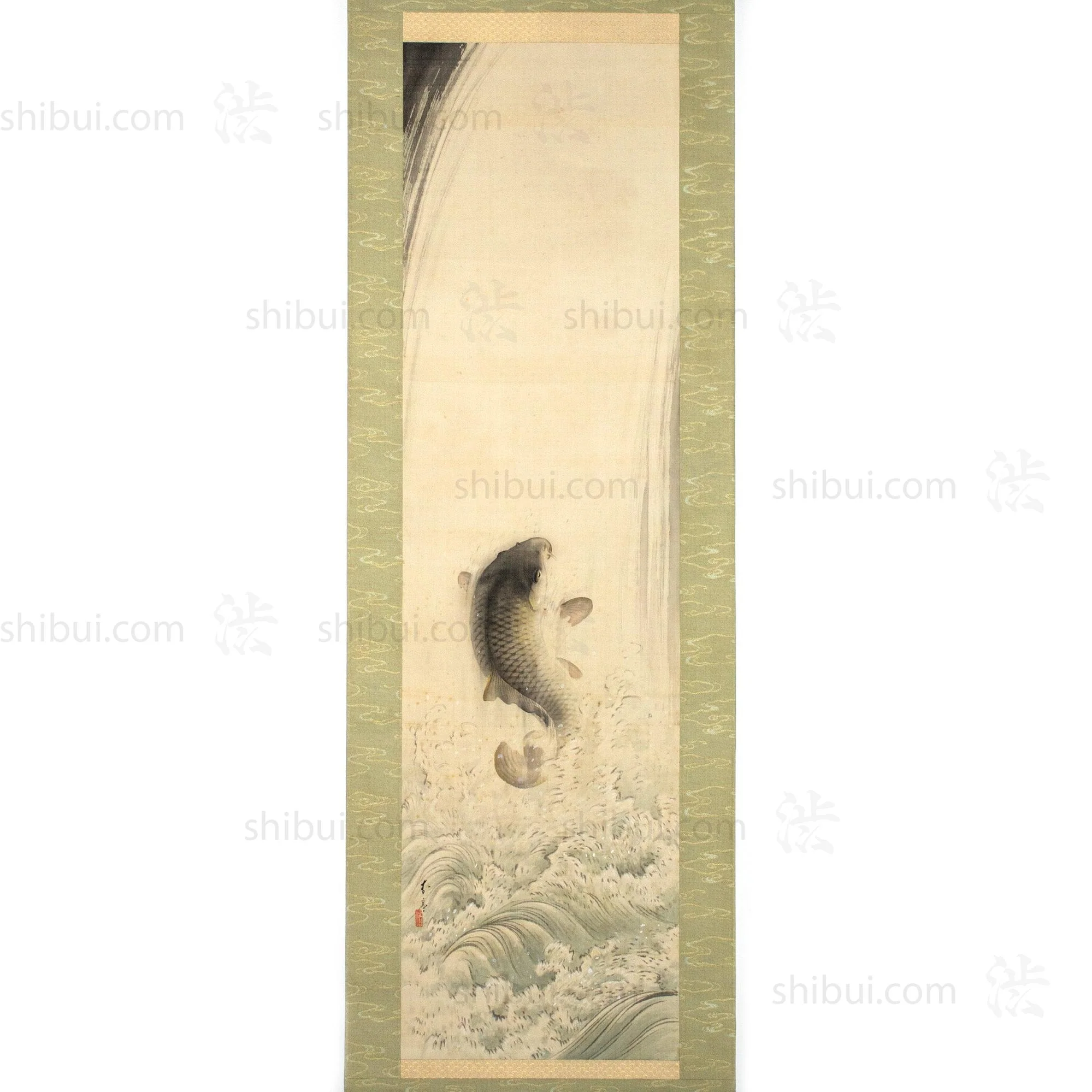 Antique Japanese Leaping Koi Scroll - Image 6