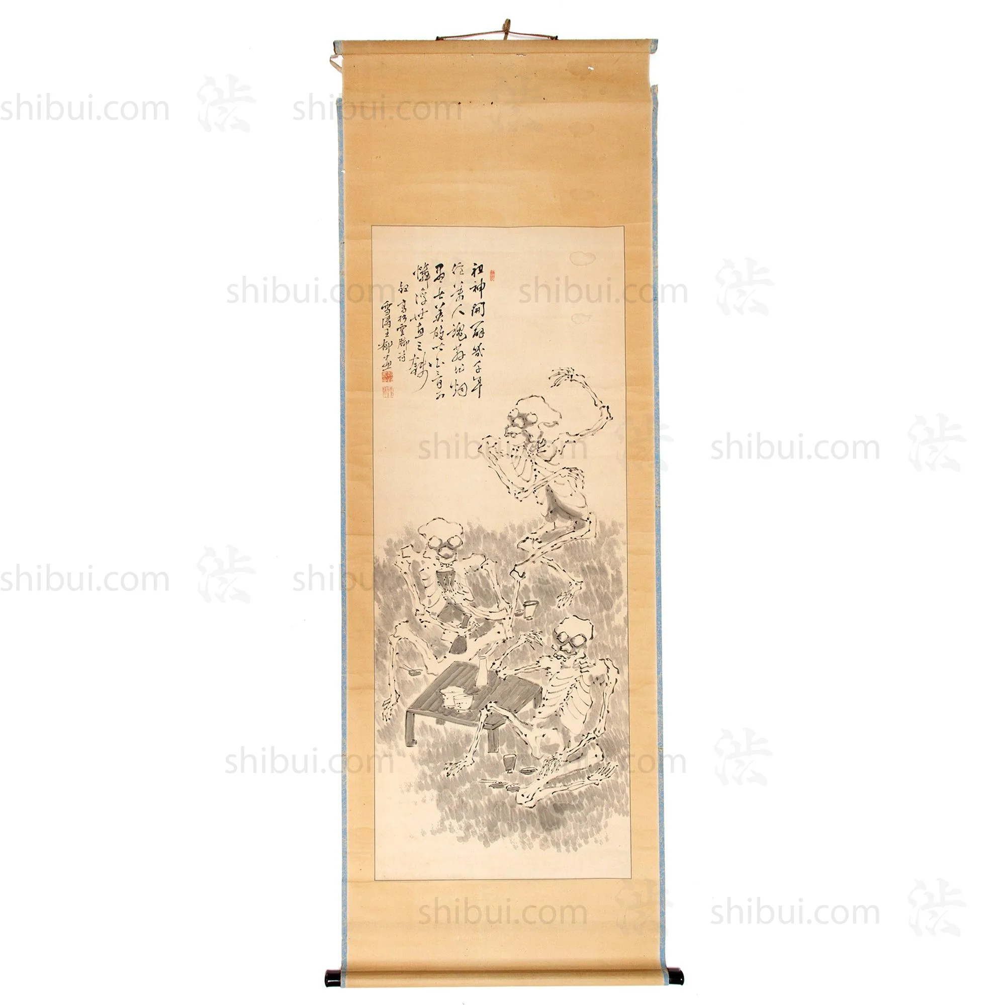 Antique Scroll Skeleton Painting | Skeleton Lunch - Image 3