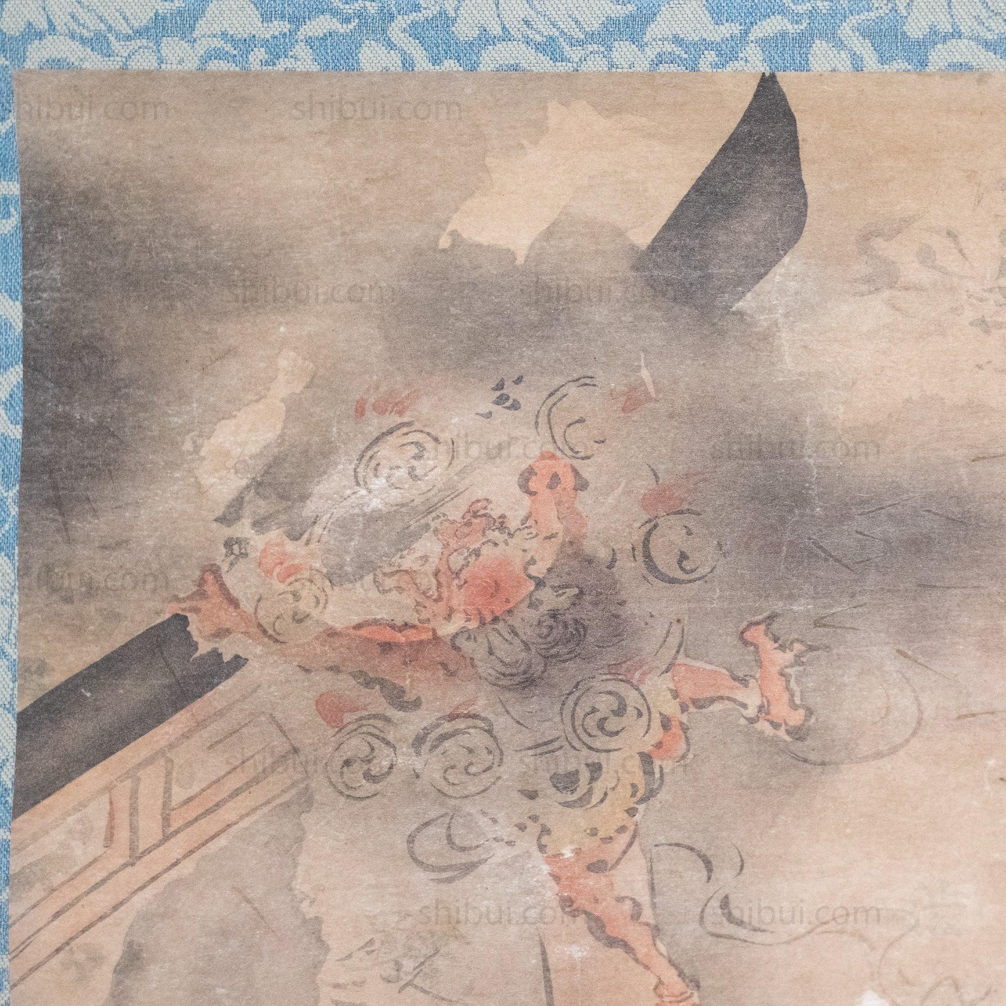 Antique Japanese Thunder God & Man Scroll - Image 6