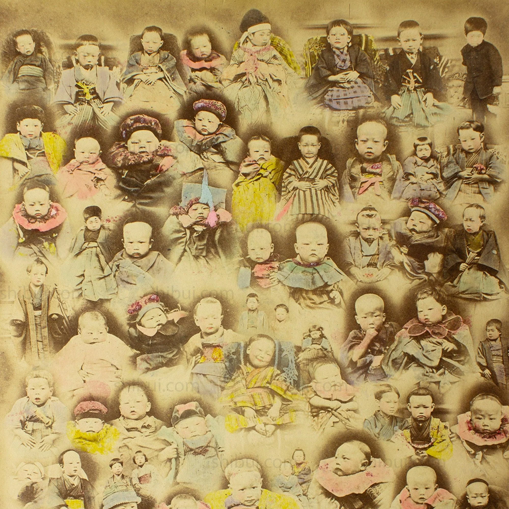 Babies Collage | Japanese Antique Hand Tinted Albumen Photo - Image 3