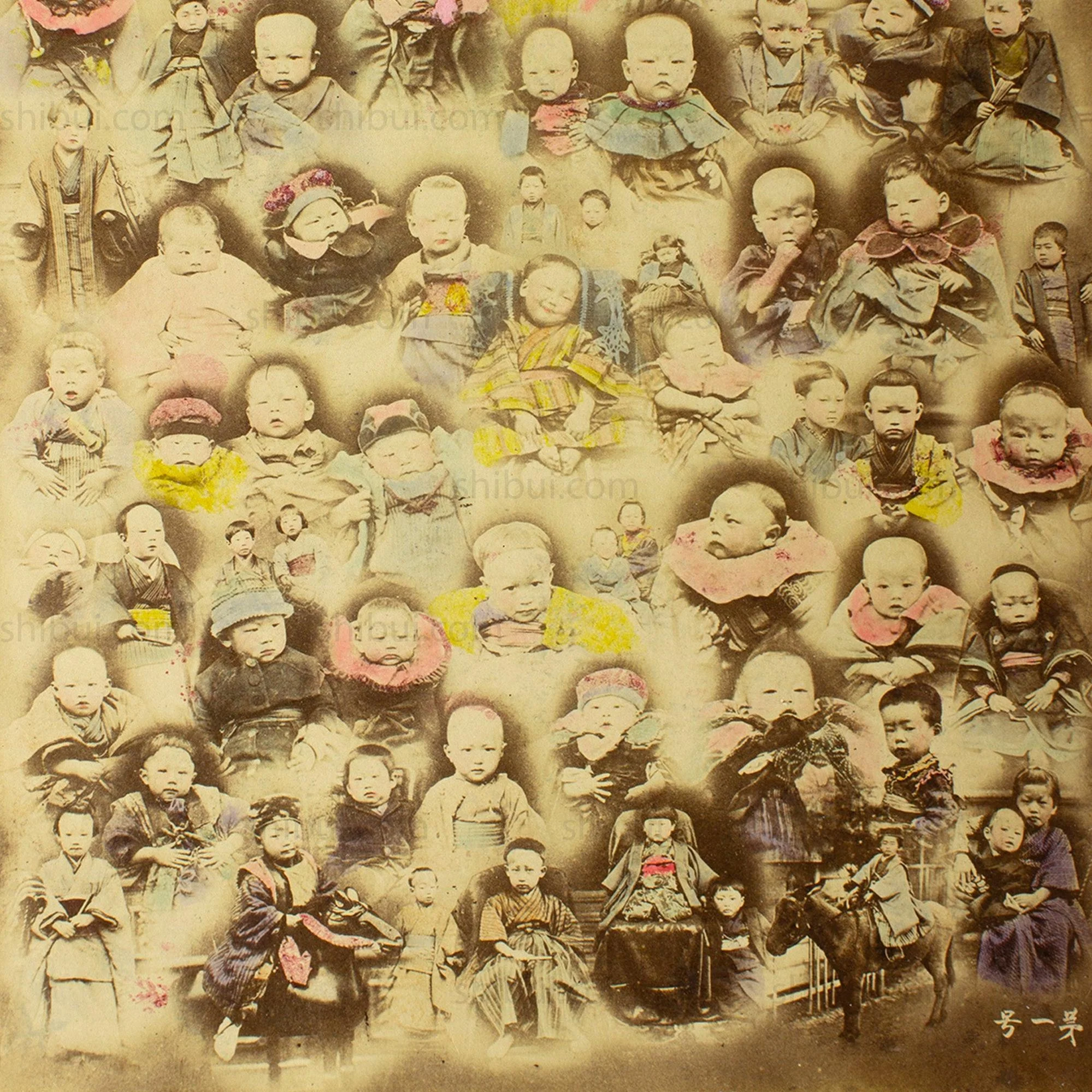 Babies Collage | Japanese Antique Hand Tinted Albumen Photo - Image 4