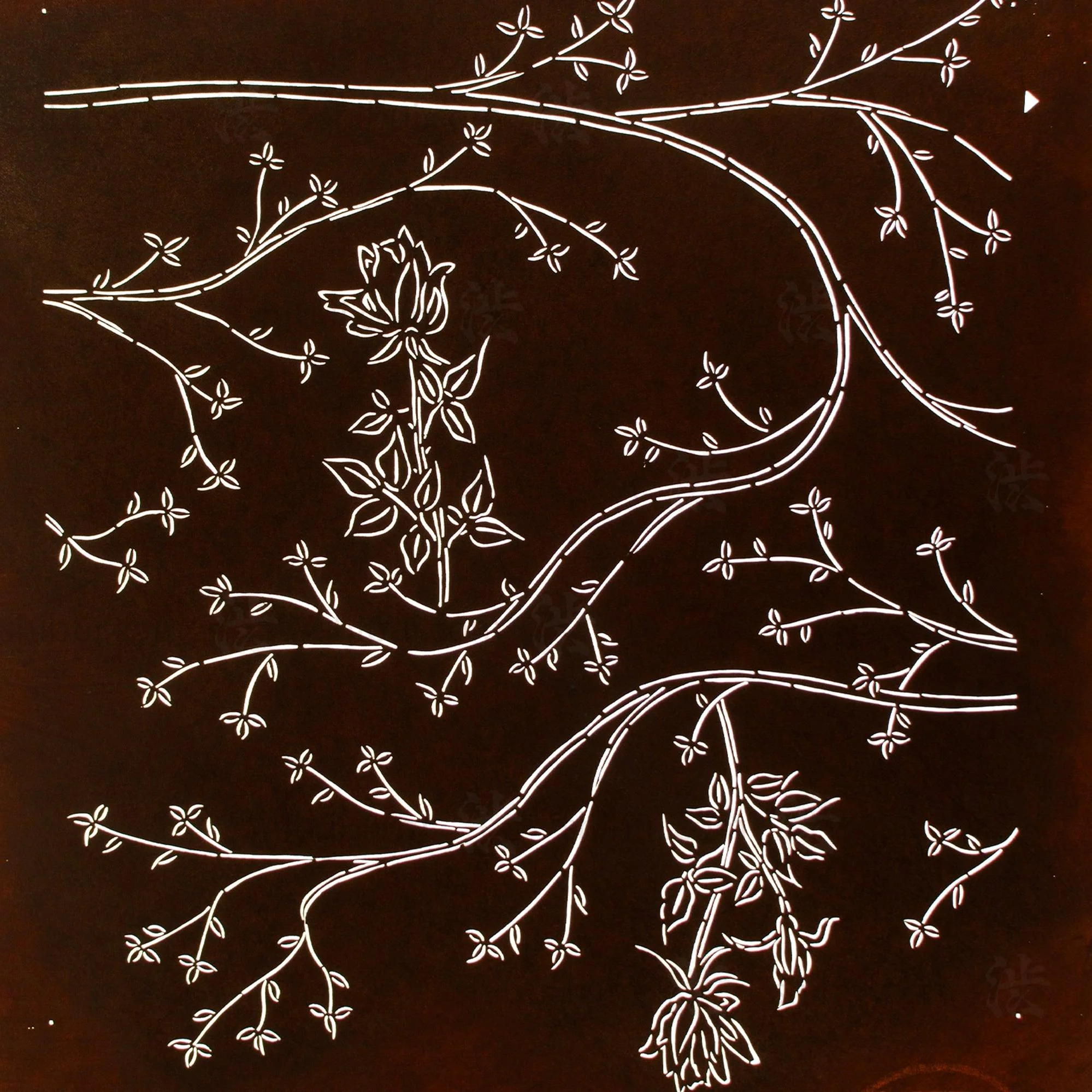Branch & Flower Motif Katagami | Japanese Lacquered Paper Stencil - Image 2