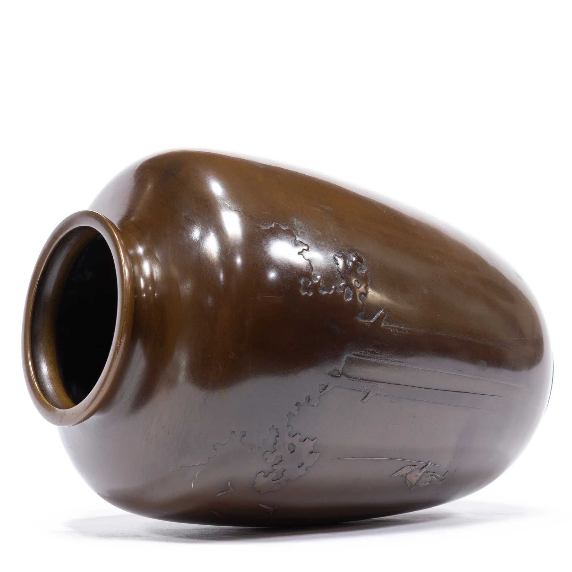 Bronze Vase Depicting Trees And A Fisherman - Image 6