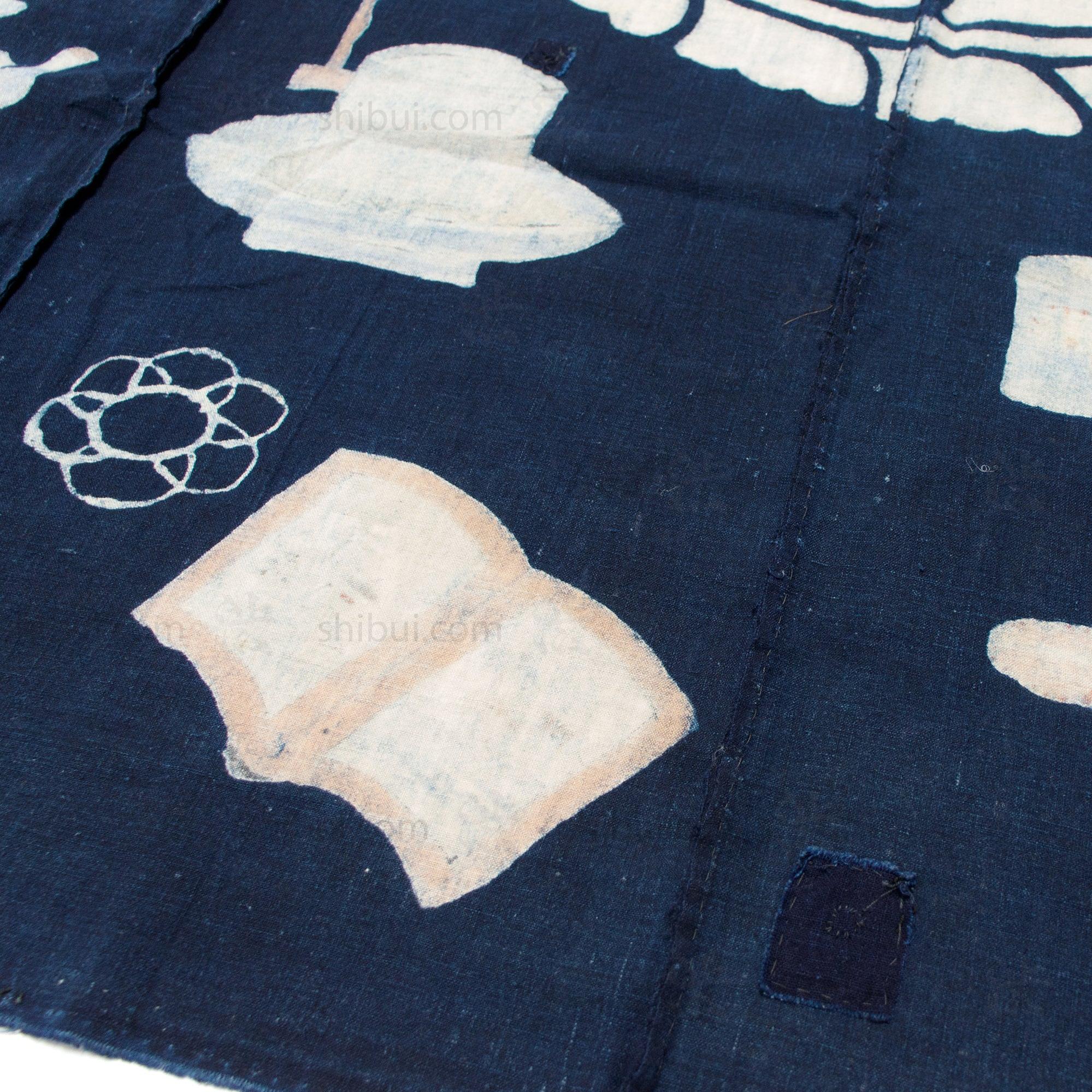 Chado Tea Ceremony Themed Tsutsugaki Dyed Futonji | Indigo Cotton - Image 10