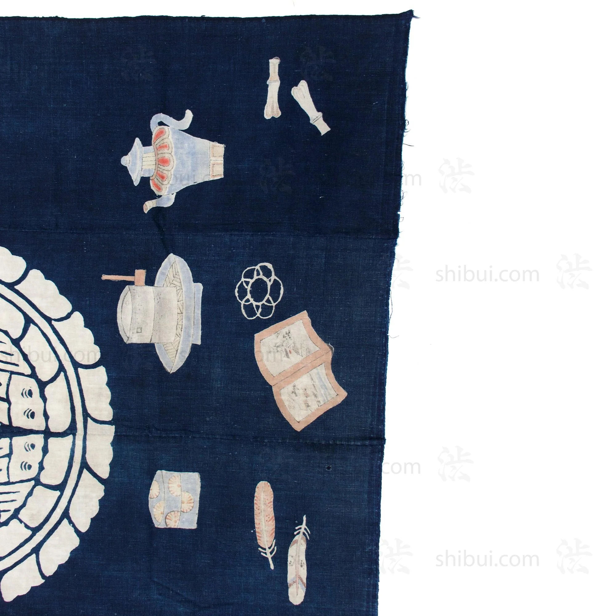 Chado Tea Ceremony Themed Tsutsugaki Dyed Futonji | Indigo Cotton - Image 4