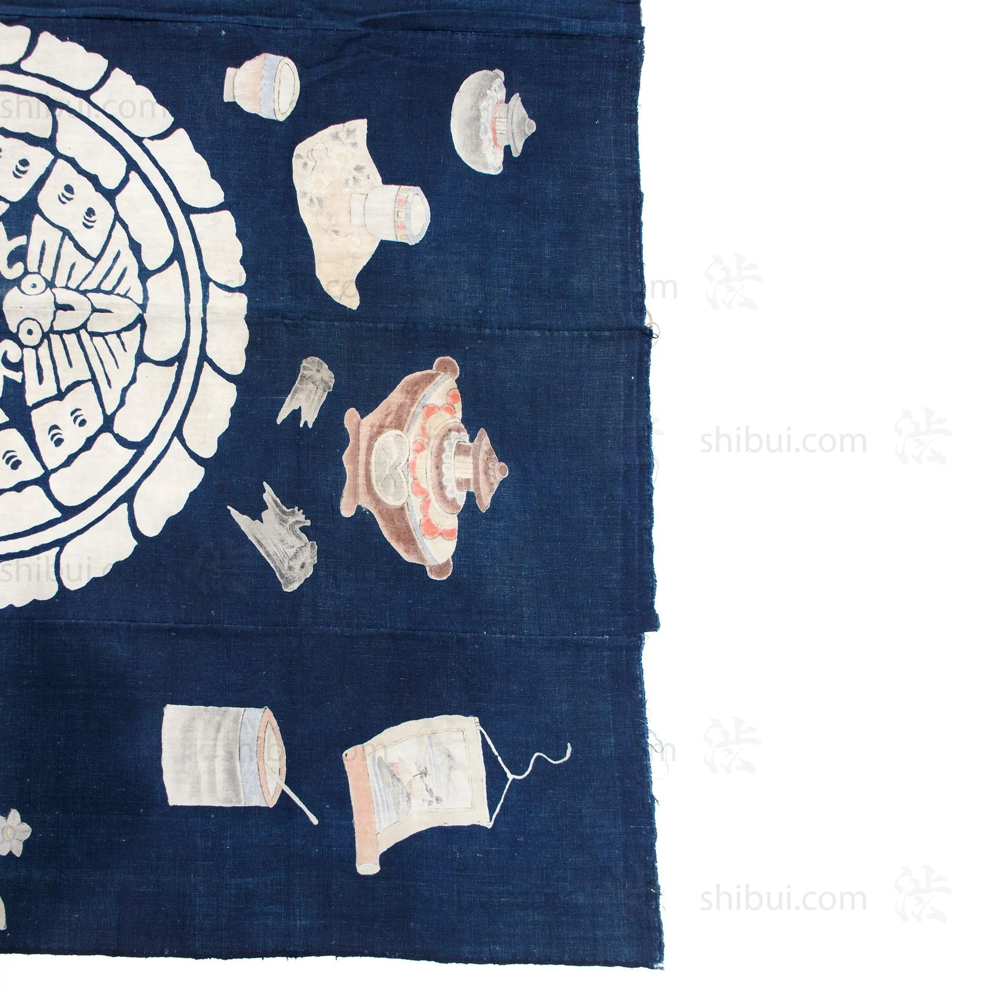 Chado Tea Ceremony Themed Tsutsugaki Dyed Futonji | Indigo Cotton - Image 5