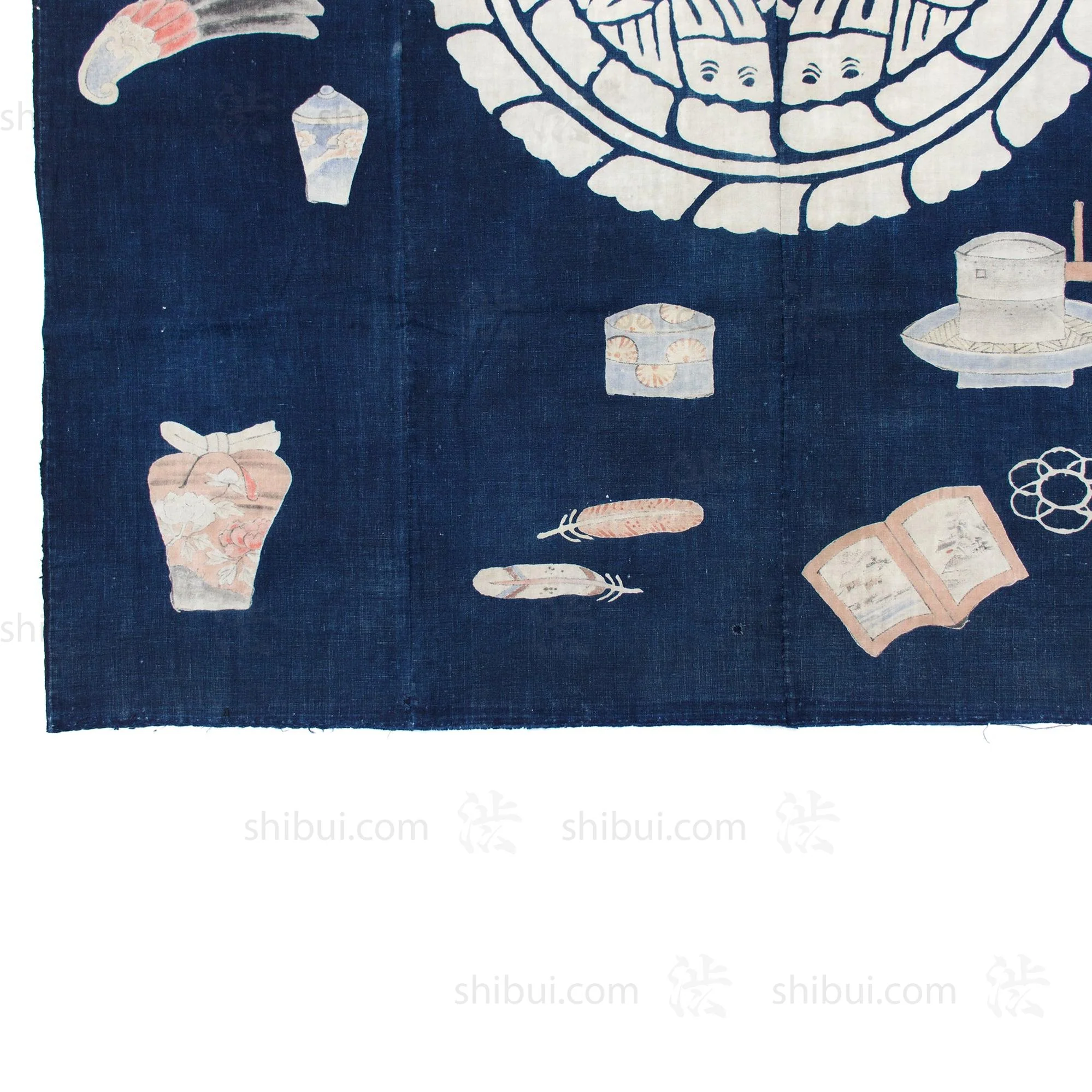 Chado Tea Ceremony Themed Tsutsugaki Dyed Futonji | Indigo Cotton - Image 7