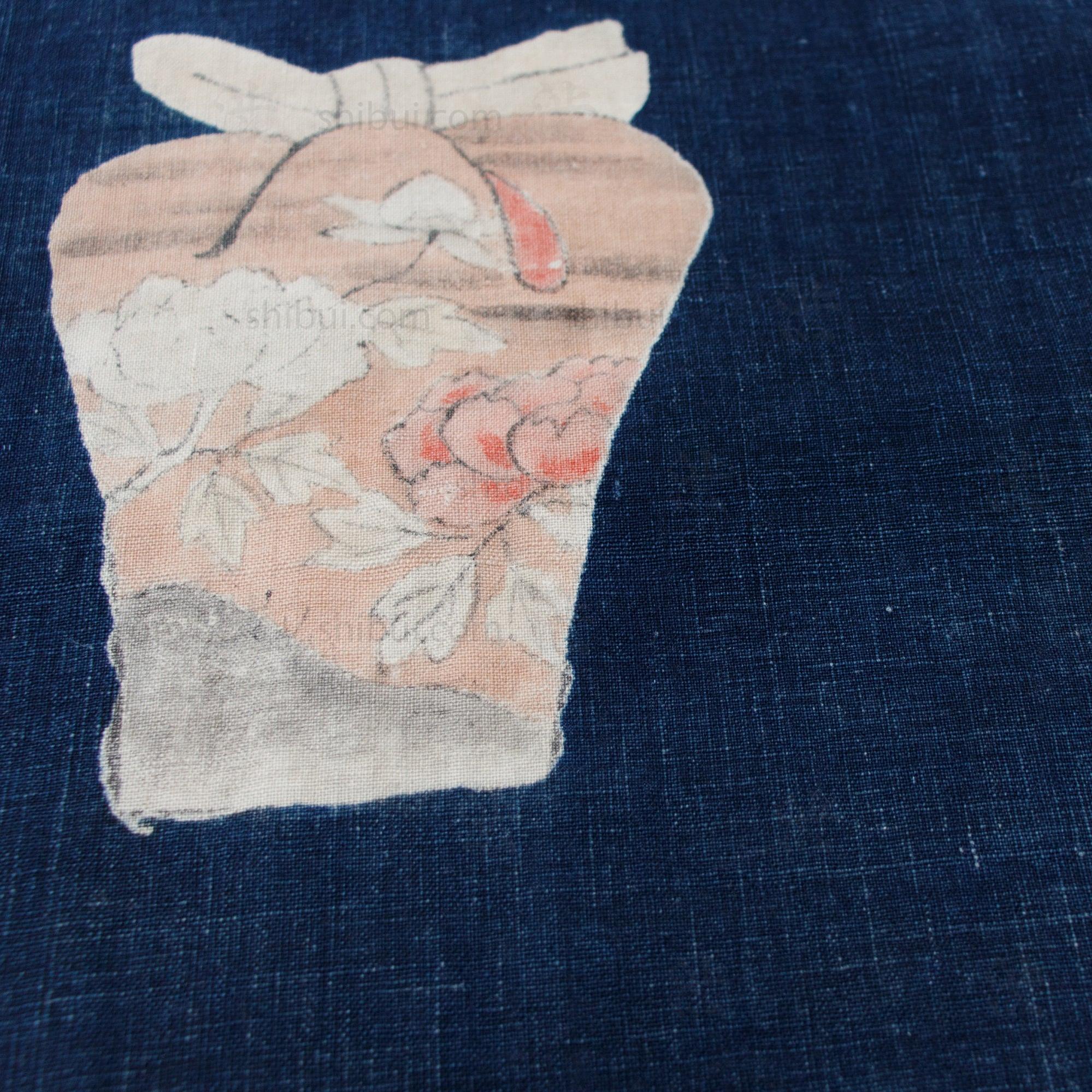 Chado Tea Ceremony Themed Tsutsugaki Dyed Futonji | Indigo Cotton - Image 8