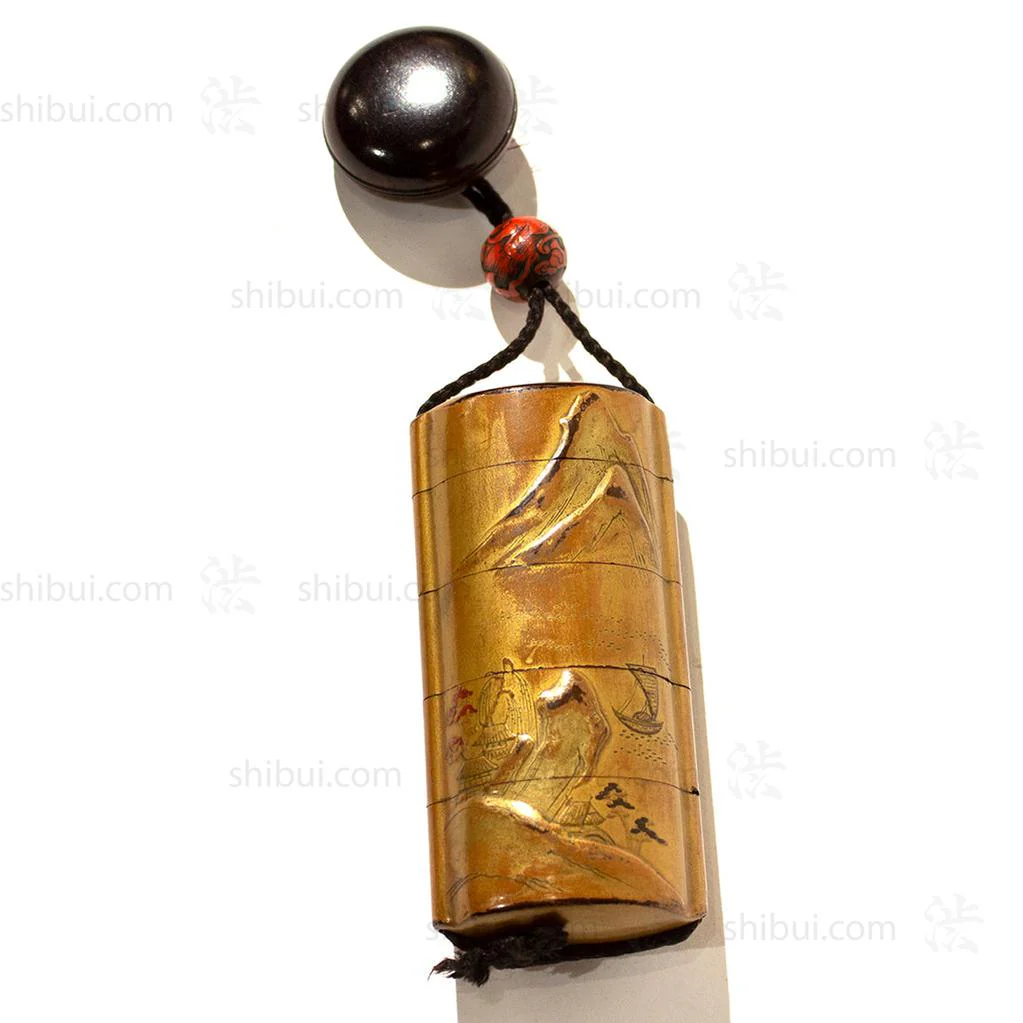 Lacquered Dragon Ojime Inro with Man and Willow - Manju Netsuke - Image 2