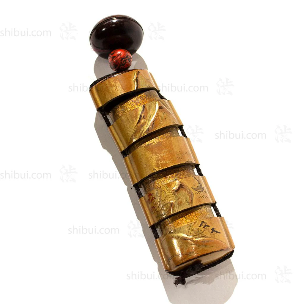 Lacquered Dragon Ojime Inro with Man and Willow - Manju Netsuke - Image 5