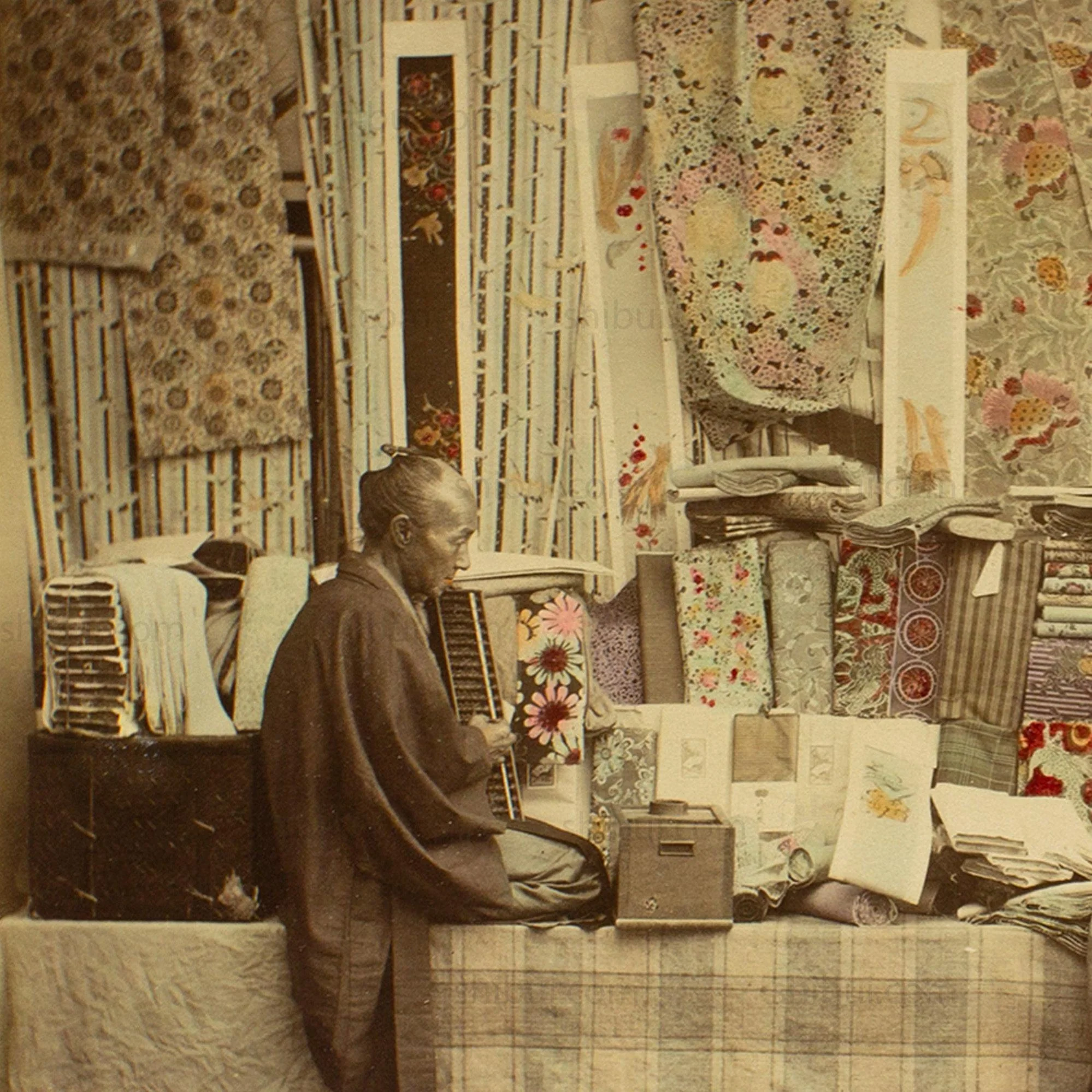 Textile Store | Japanese Antique Hand Tinted Albumen Photo - Image 3