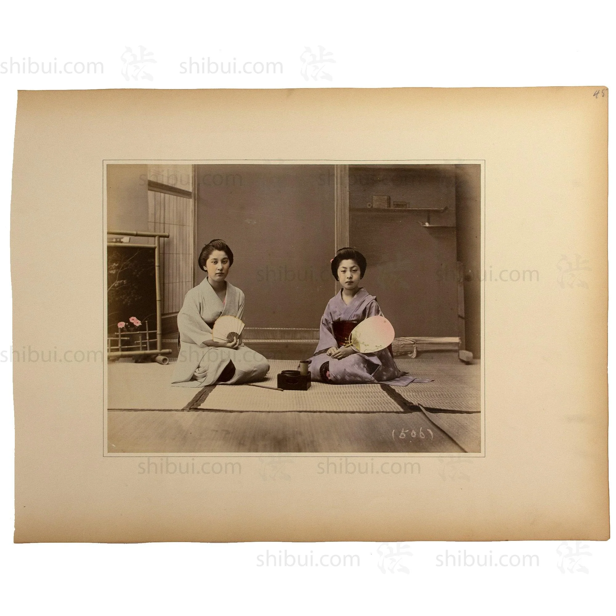 Women Visiting  | Antique Japanese Hand Tinted Albumen Photo - Image 2