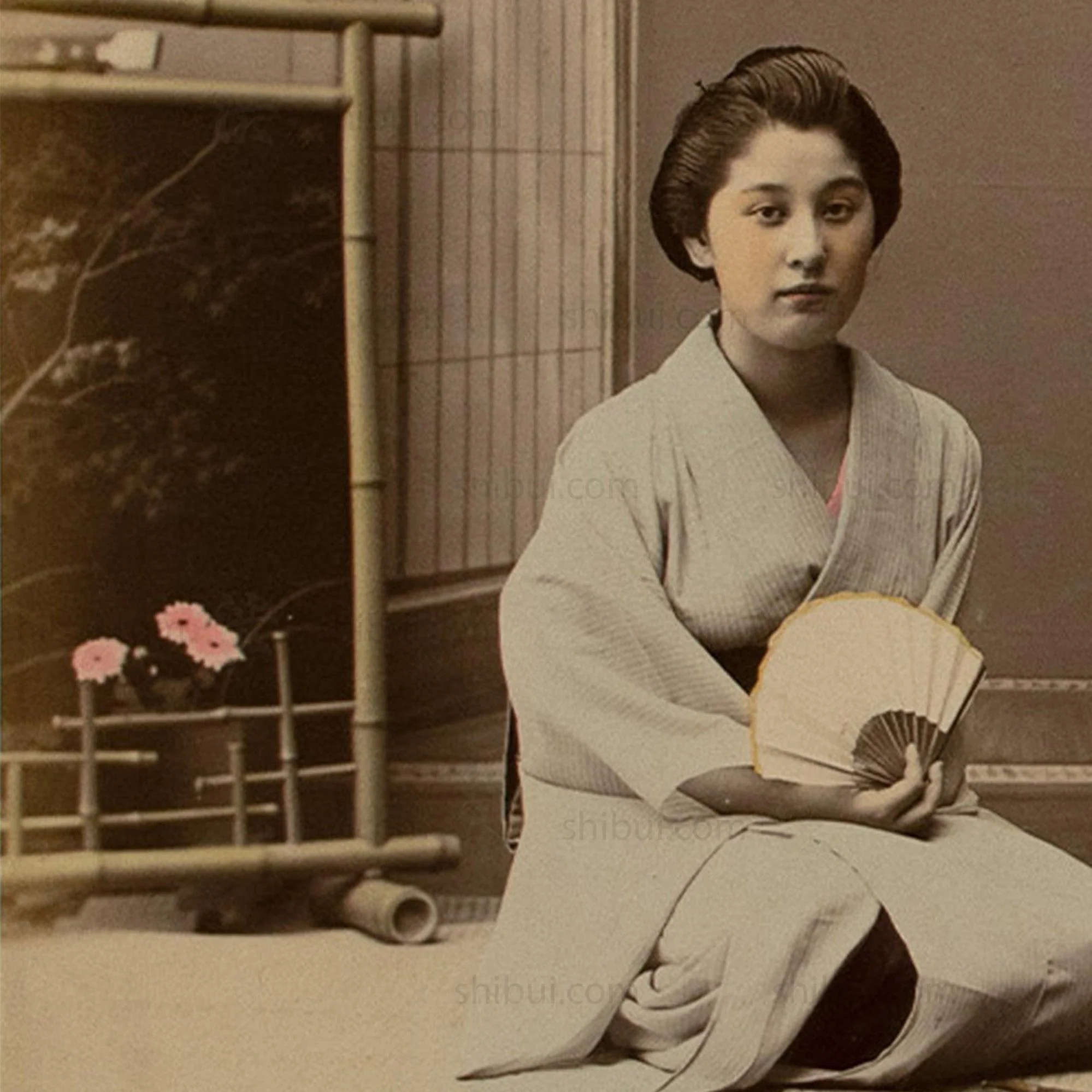 Women Visiting  | Antique Japanese Hand Tinted Albumen Photo - Image 3