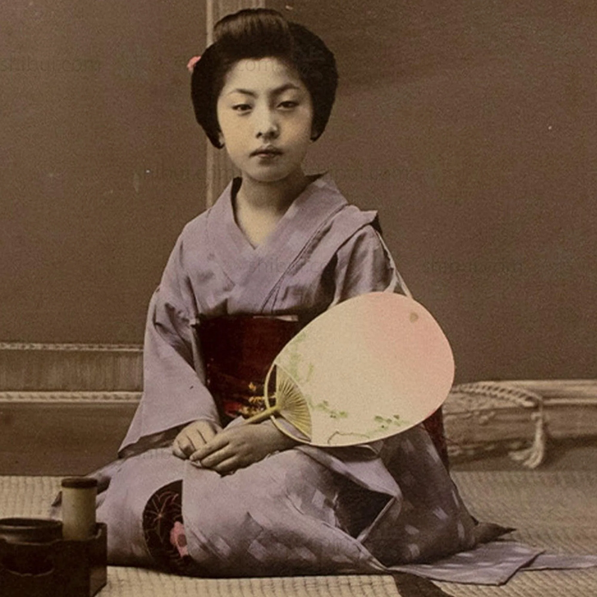 Women Visiting  | Antique Japanese Hand Tinted Albumen Photo - Image 4