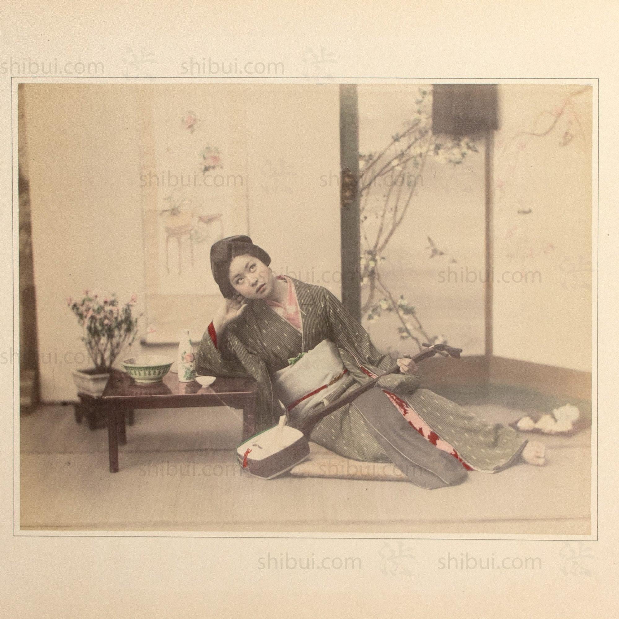 Female Musician |  Hand Tinted Japanese Albumen Photograph - Image 2