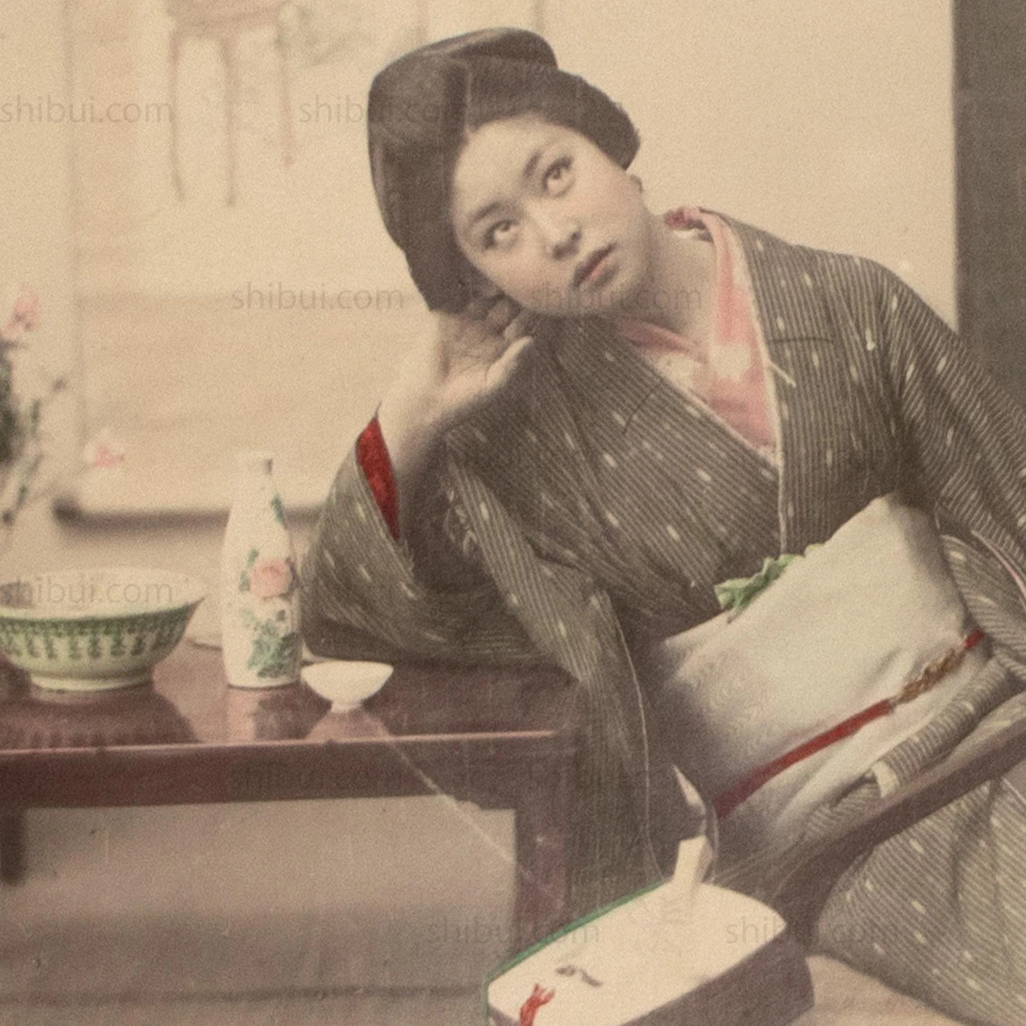 Female Musician |  Hand Tinted Japanese Albumen Photograph - Image 3