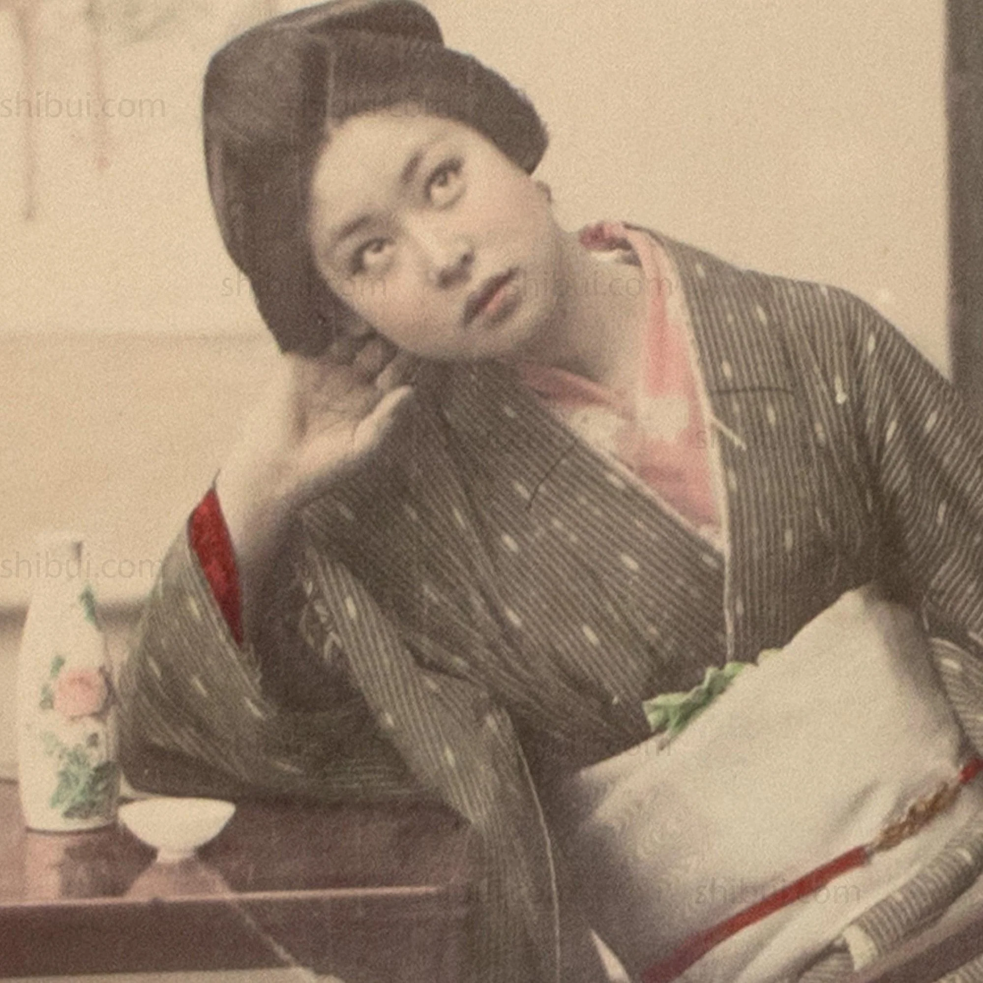 Female Musician |  Hand Tinted Japanese Albumen Photograph - Image 5