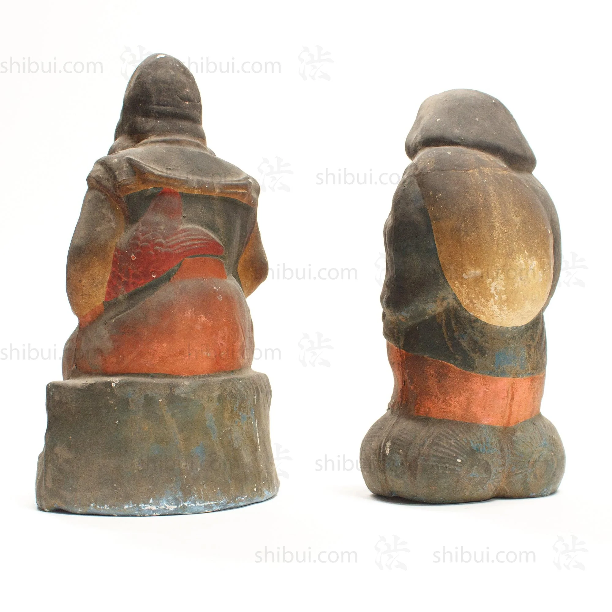 Daikoku and Ebisu  Clay Dolls  Meiji Era - Image 5