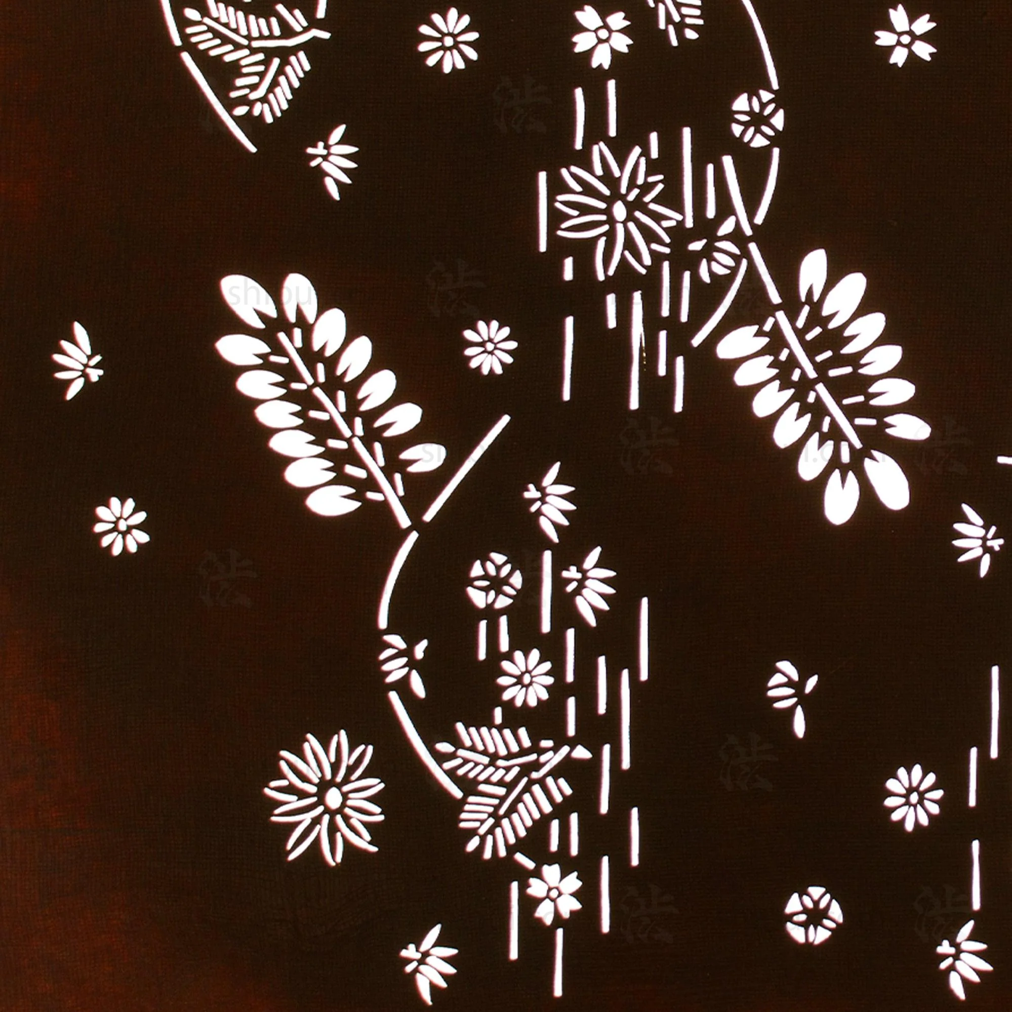 Drifting Flower Motif Katagami | Japanese Lacquered Paper Stencil - Image 2