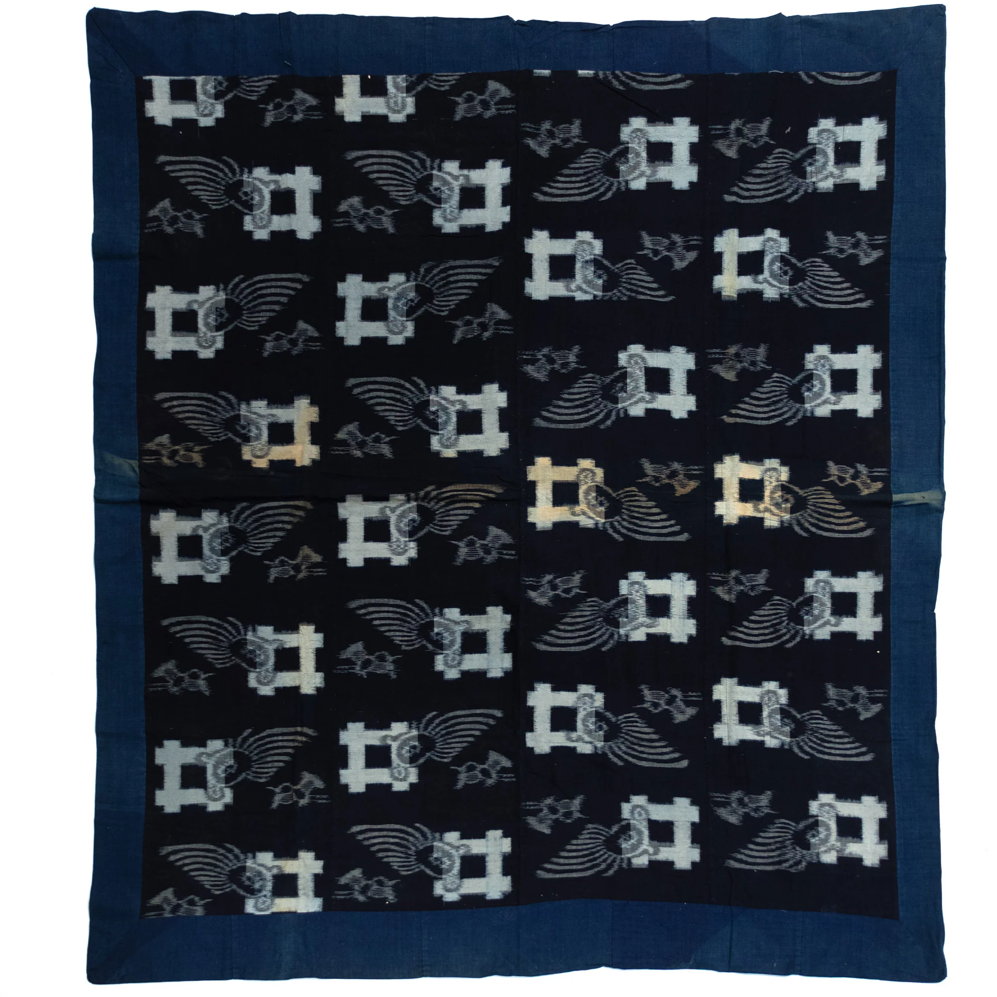 E-Gasuri Tortise and Crane Futonji | Japanese Indigo - Image 6