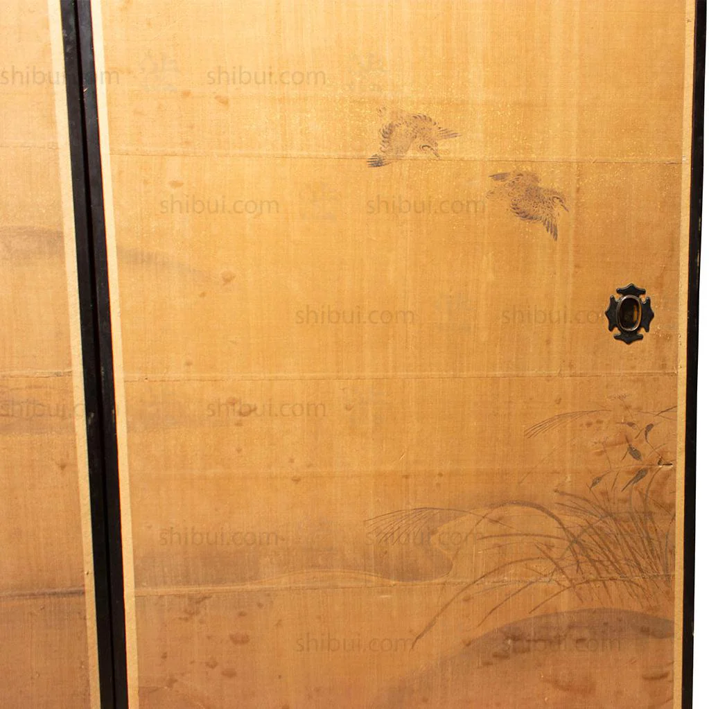 Edo Period Sumi-e Painted Doors (Pair) | Hand Painted Landscape with Birds | Sliding Doors | Architectural Decor - Image 3