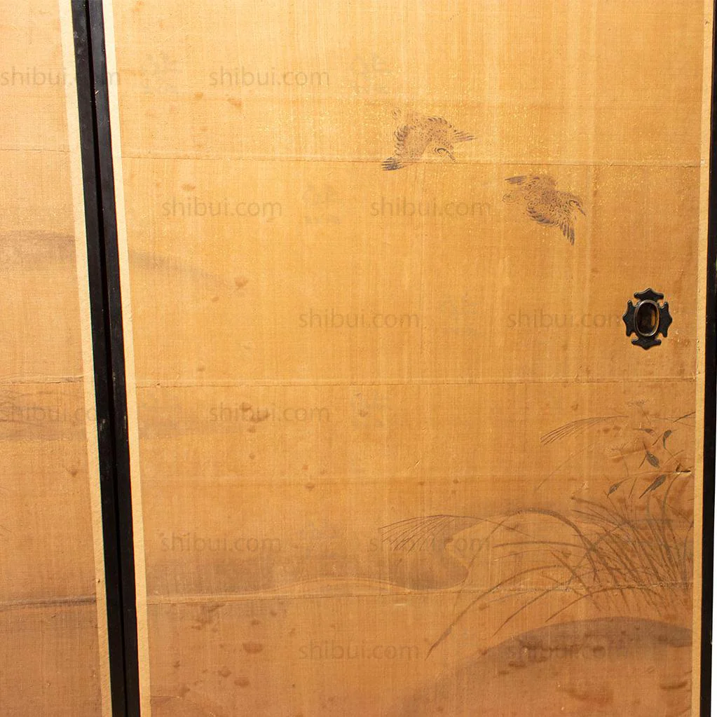 Edo Period Sumi-e Painted Doors (Pair) | Hand Painted Landscape with Birds | Sliding Doors | Architectural Decor - Image 4