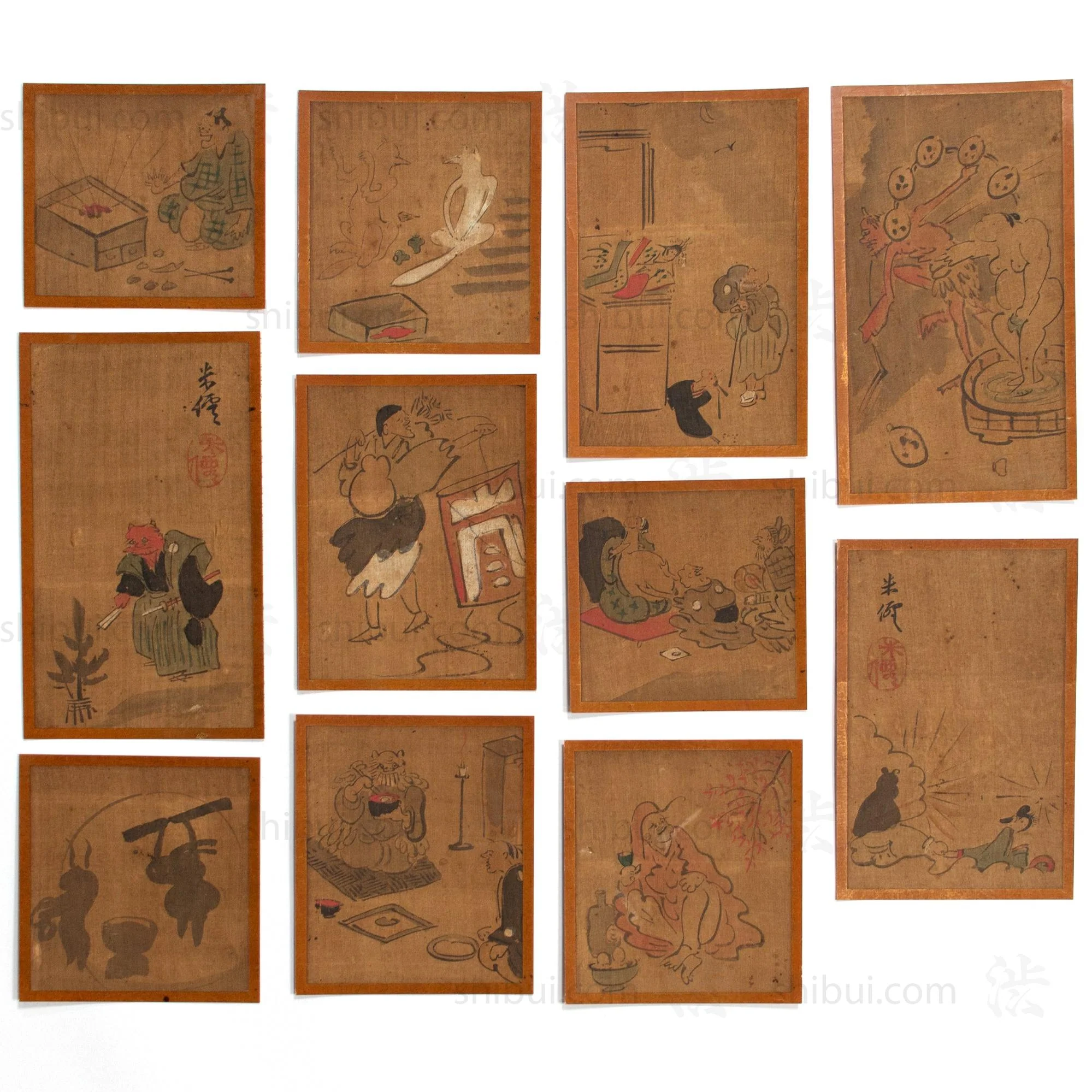 Eleven Giga Syle Paintings From a  Folding Screen - Image 2