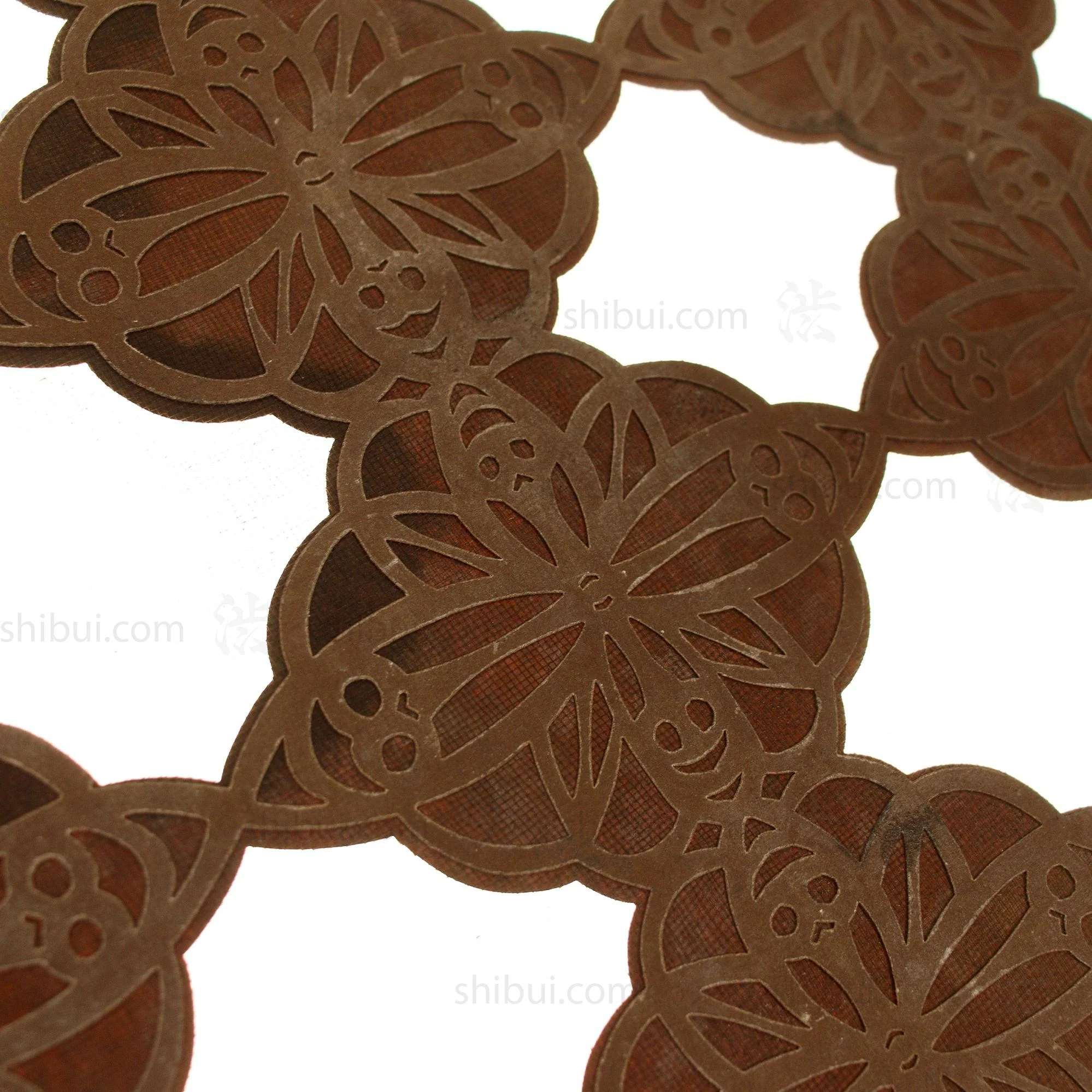 Pair of Floral Geometric Motif Katagami | Japanese Lacquered Paper Stencil - Image 2