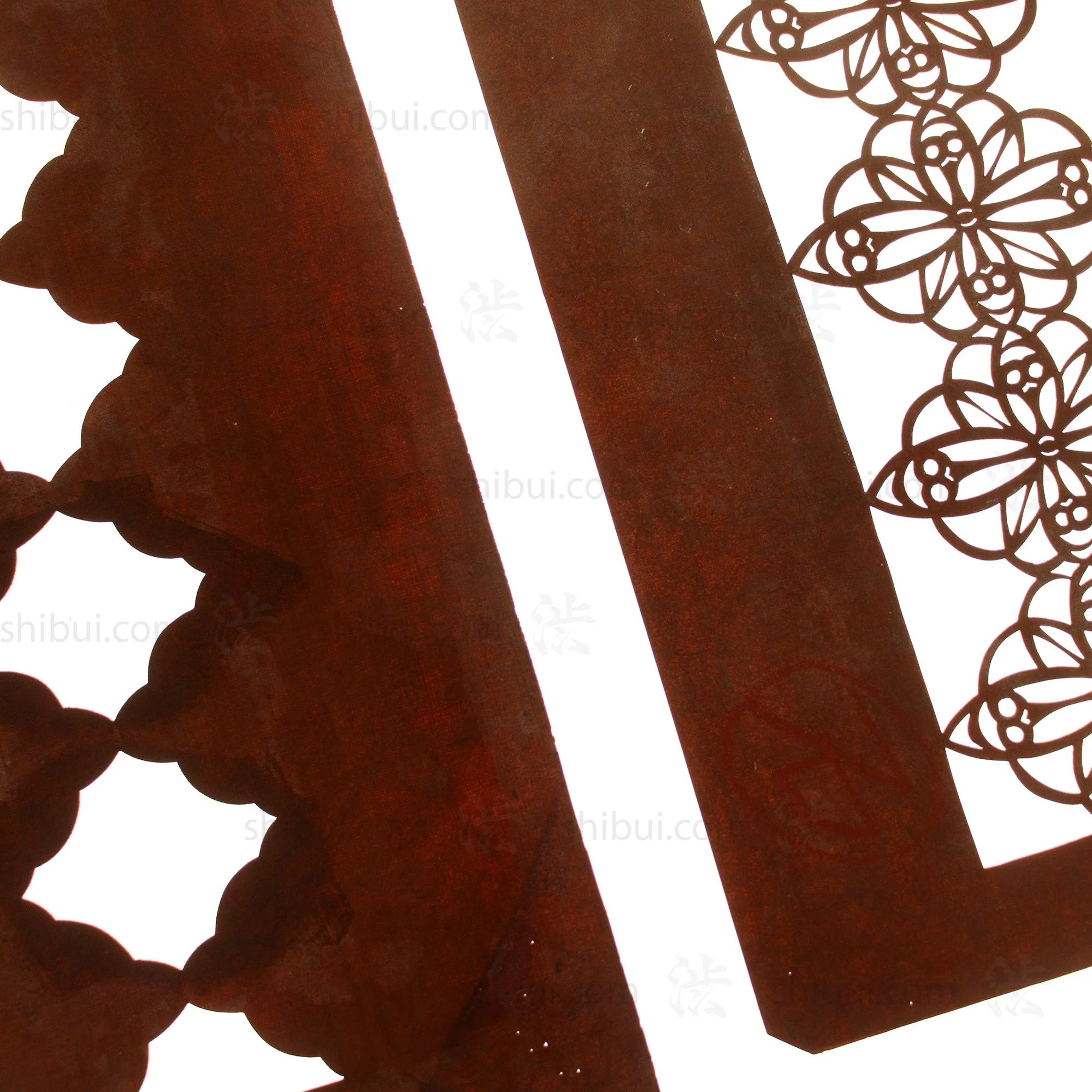 Pair of Floral Geometric Motif Katagami | Japanese Lacquered Paper Stencil - Image 3