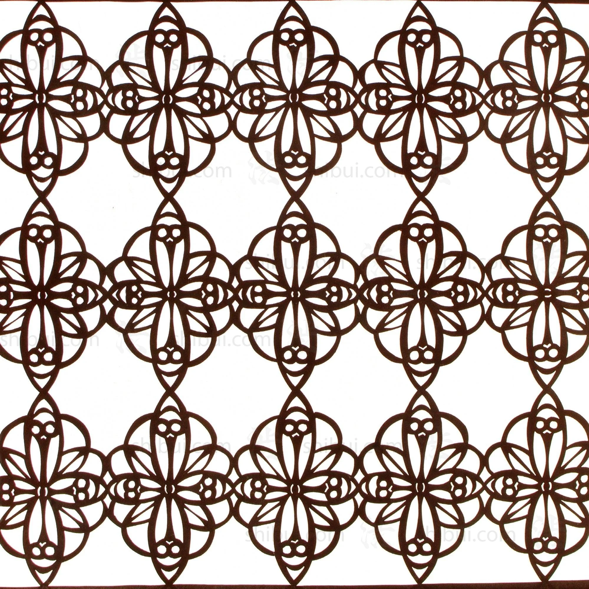 Pair of Floral Geometric Motif Katagami | Japanese Lacquered Paper Stencil - Image 6
