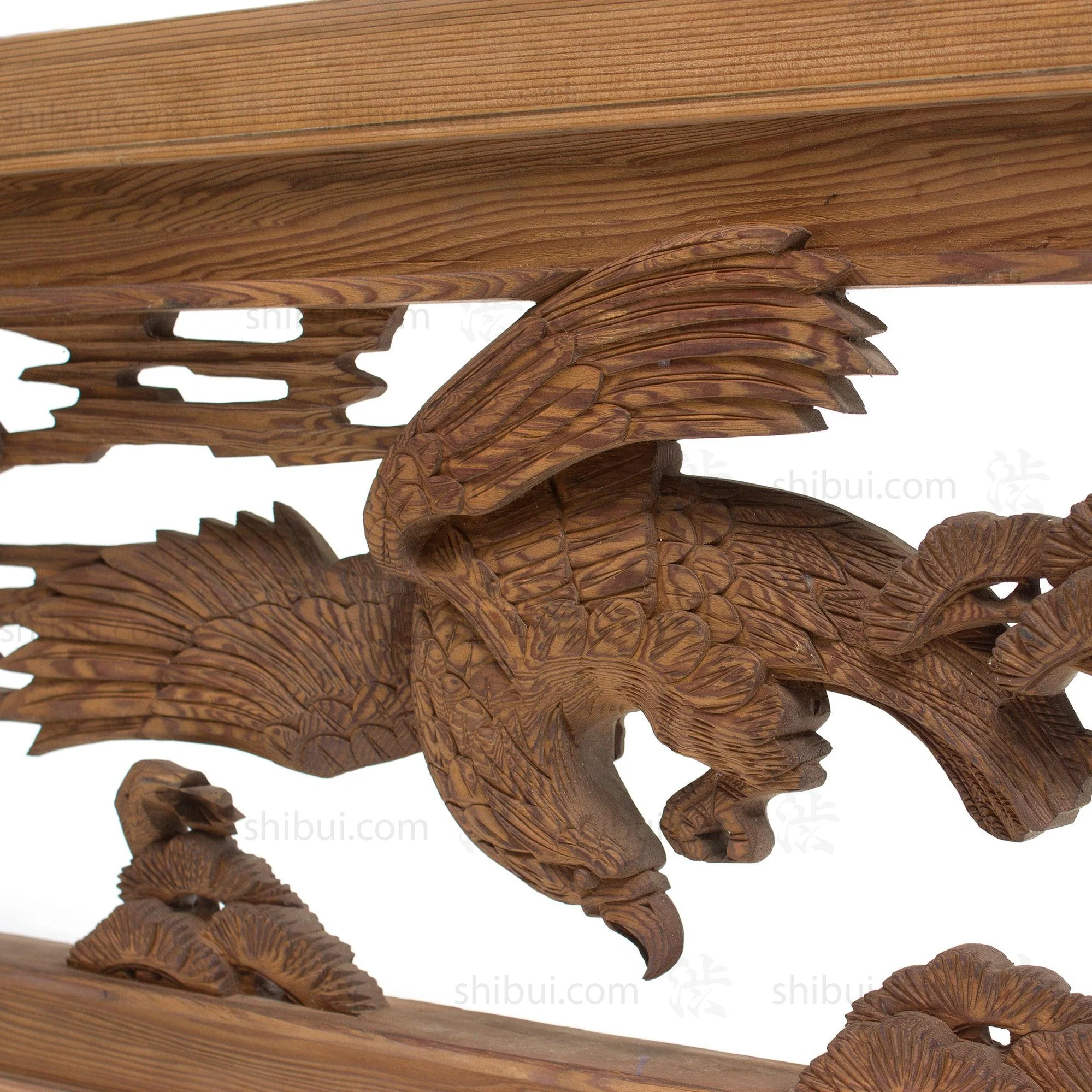 Deeply Caved Hawk Ranma | Transom Carving | Japanese Architectural Decor - Image 5
