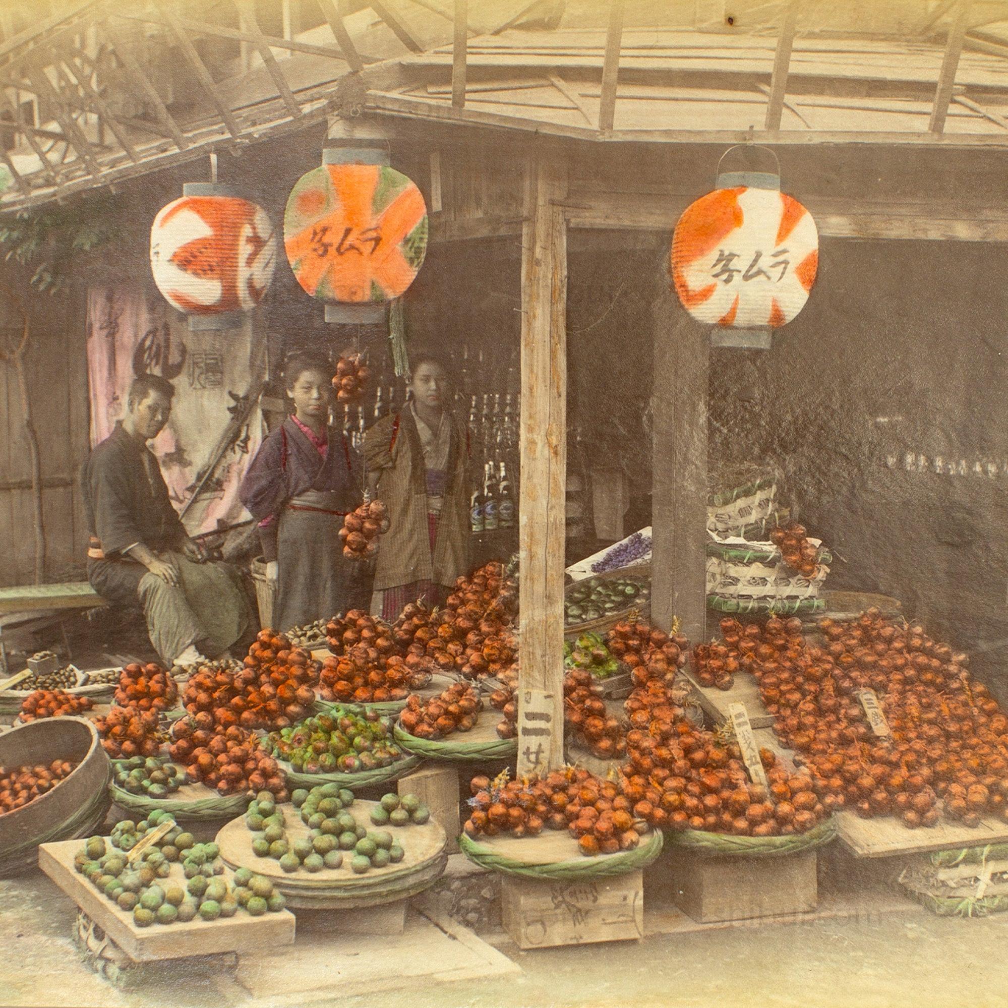 Vegetable Shop |  Japanese Antique Hand Tinted Albumen Photo - Image 2