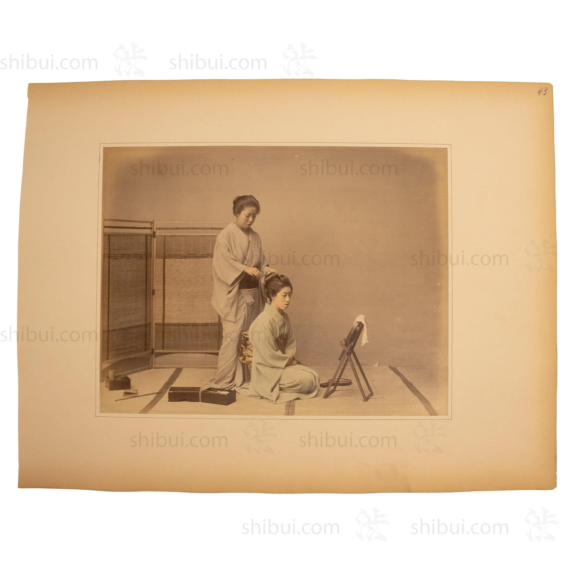 Japanese Antique Hand Tinted  Albumen Photo of Hair Dressing - Image 3