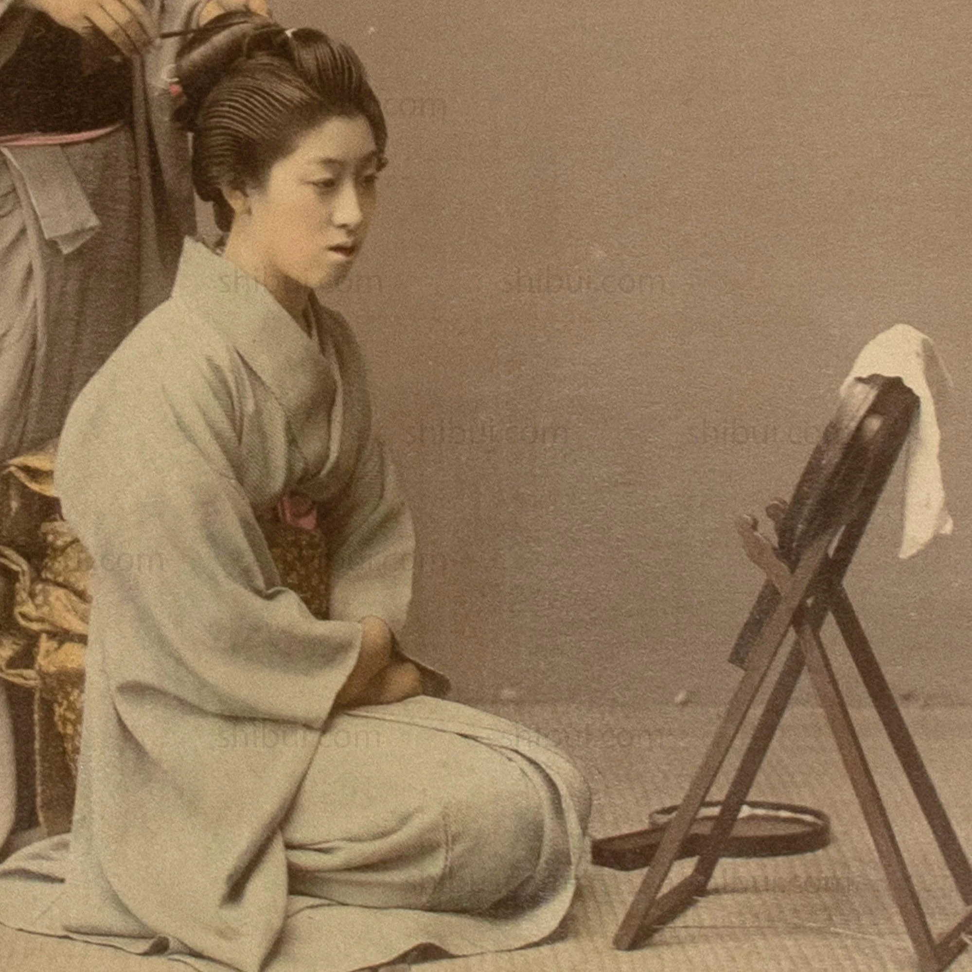 Japanese Antique Hand Tinted  Albumen Photo of Hair Dressing - Image 4