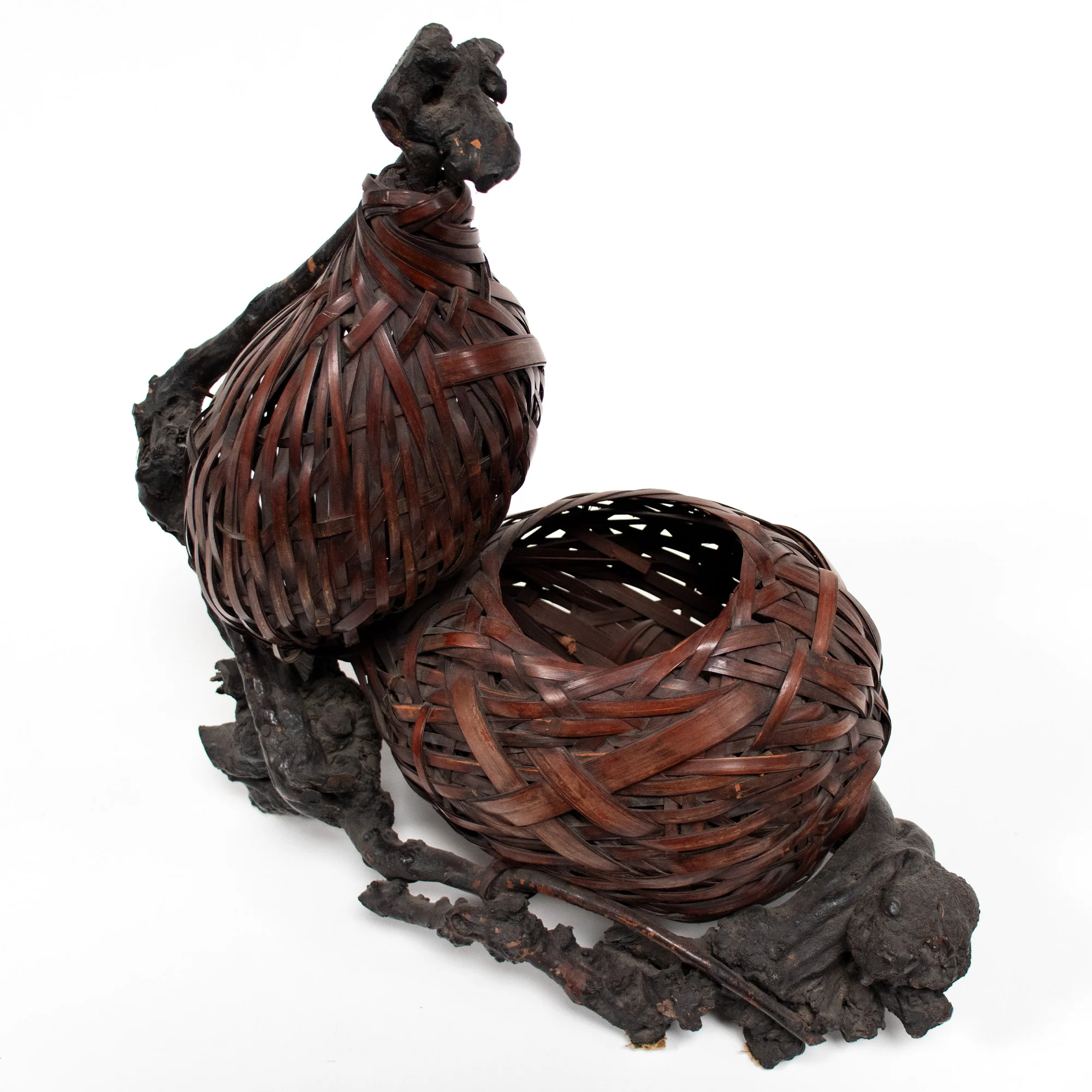 Bird's Nest Hanakago Japanese Bamboo Ikebana Flower Basket - Image 3