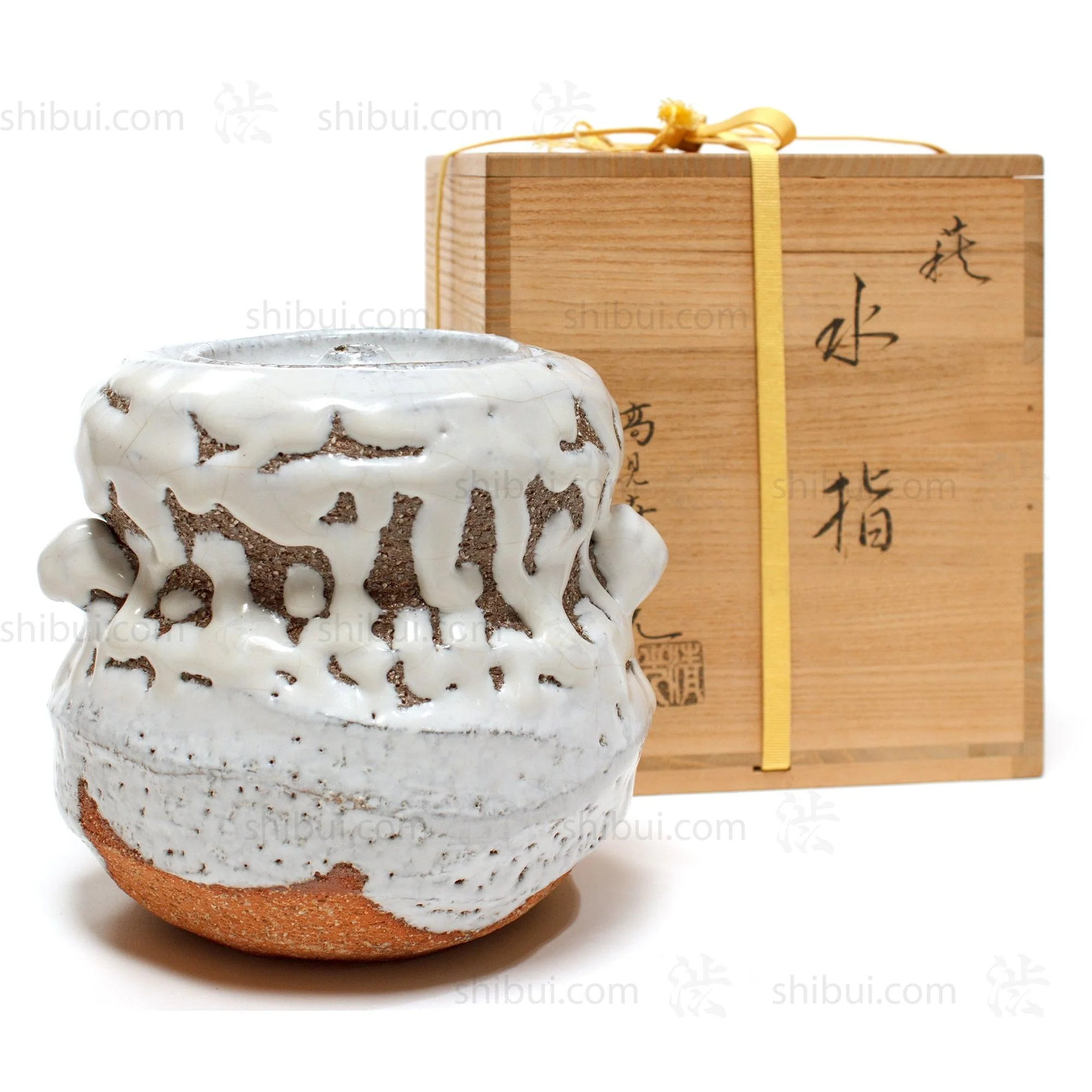 Hagi Mizusashi with Crawling Shino by Takamise Seiko | Water Jar for Tea Ceremony - Image 3