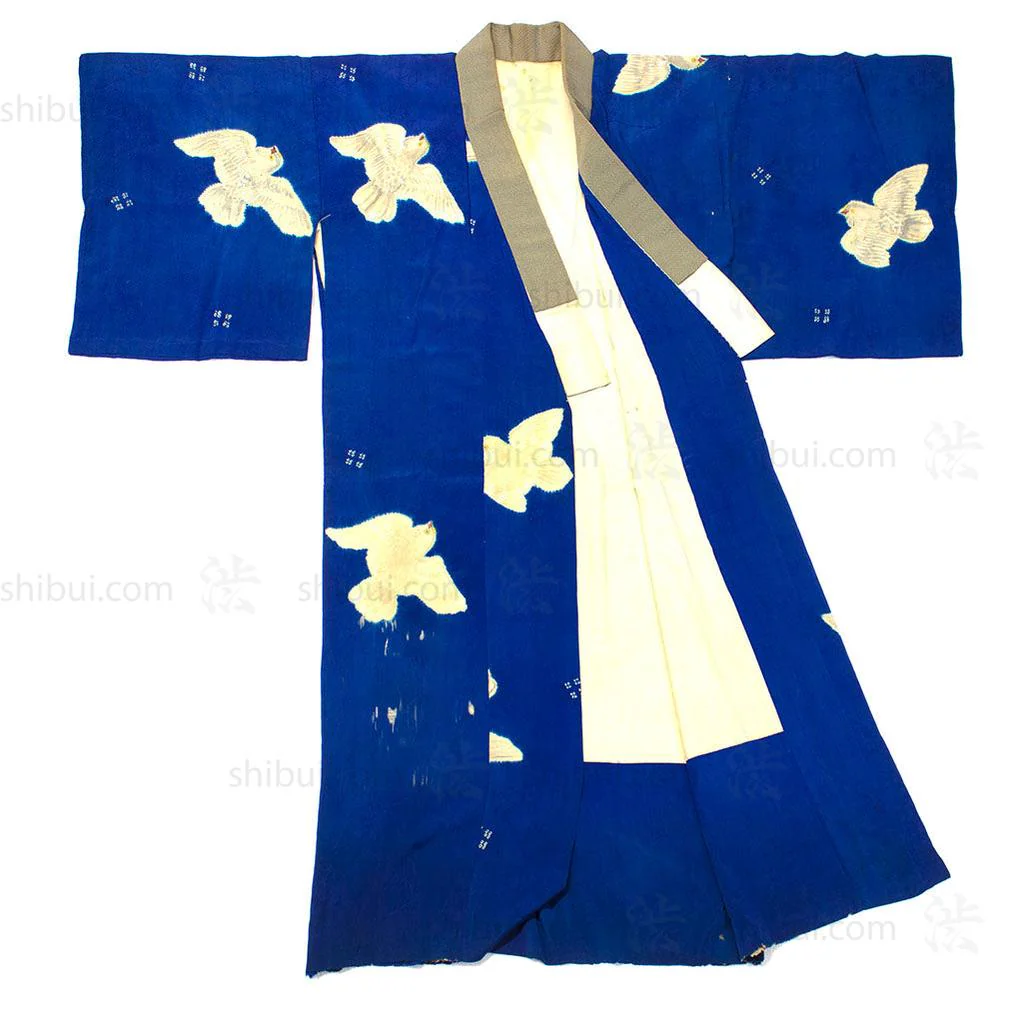 19th Century Hand Sewn Kimono with Pigeons - Image 4