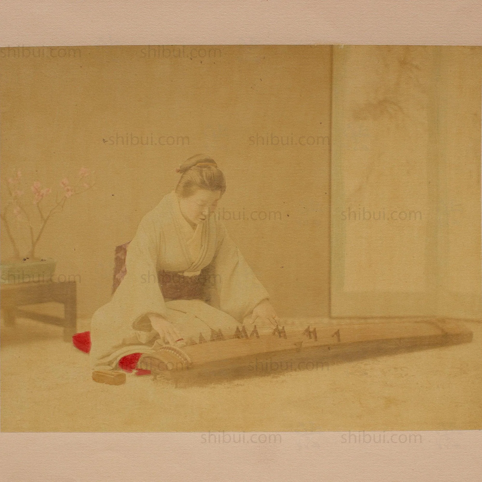 Hand Tinted Albumen of a Koto Player | Antique Japanese Photograph - Image 2